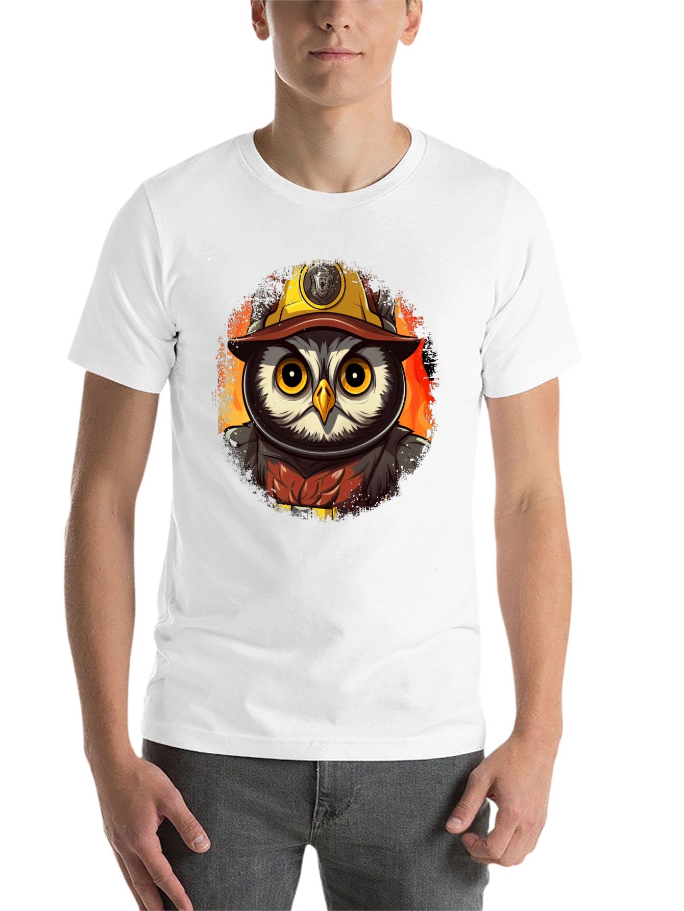 Black Owl Firefighter T-Shirt - Cartoon Design view 14
