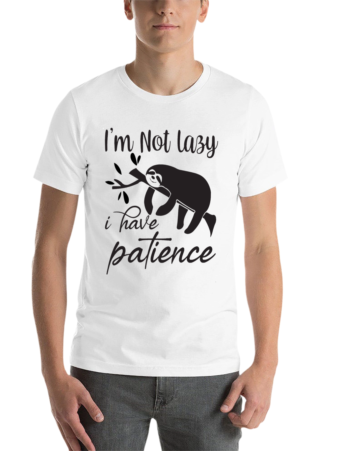 Black I'm Not Lazy T-Shirt Sloth Patience Graphic Tee view 14