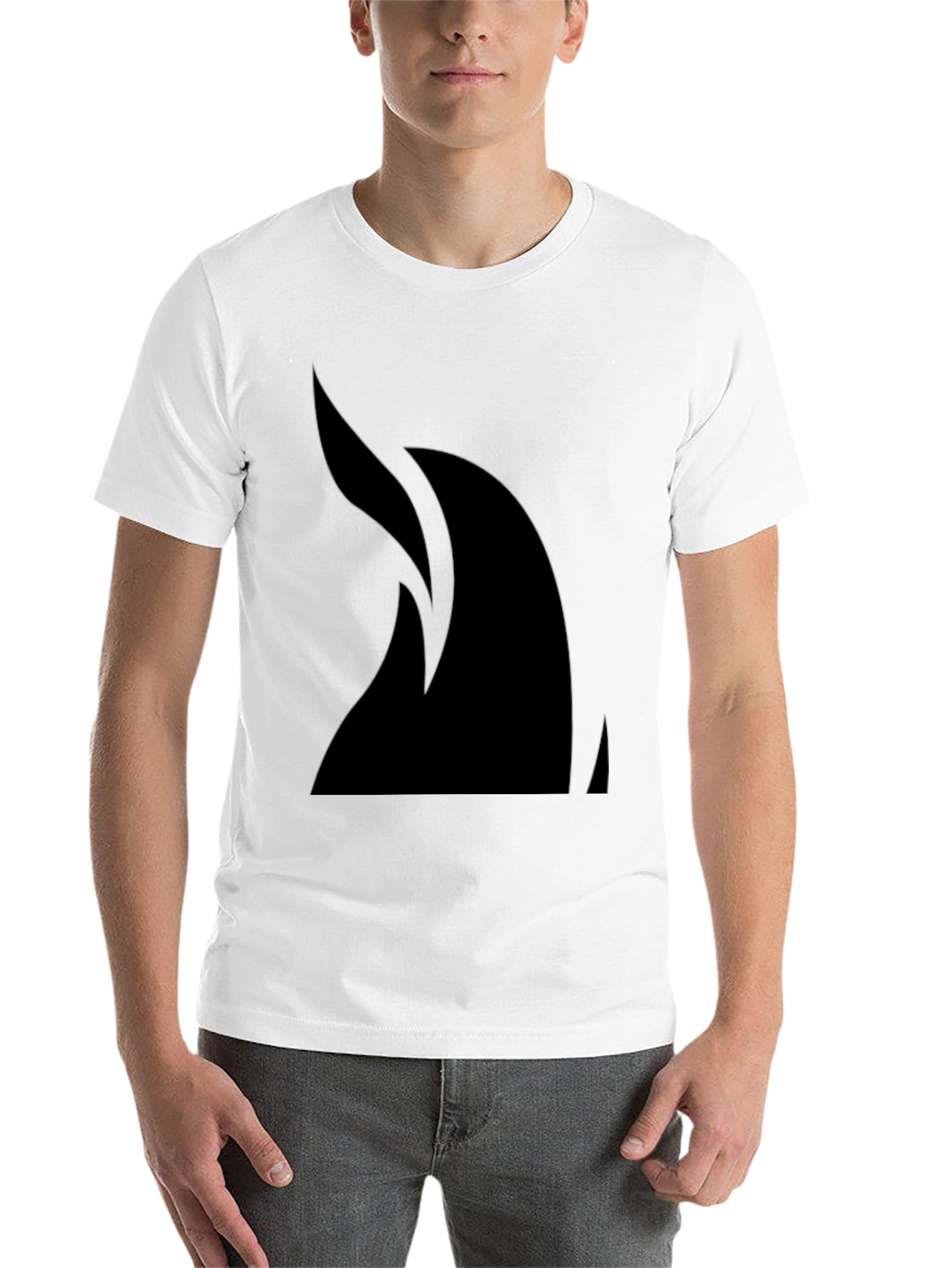 Black Sleek Black T-Shirt with Abstract Flame Design view 14