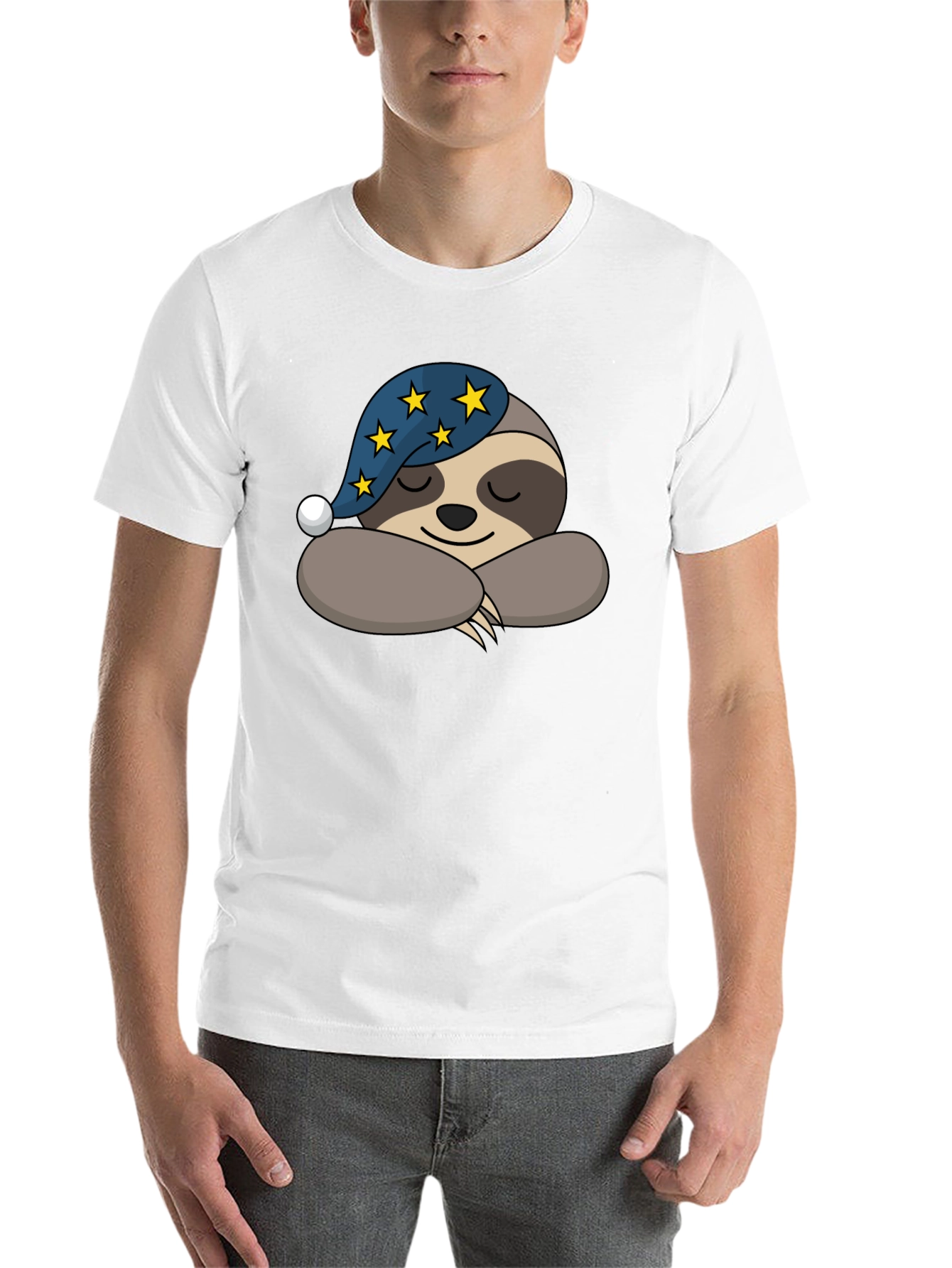 Black Sleeping Sloth T-Shirt - Starry Nightcap Cute Animal Tee view 14