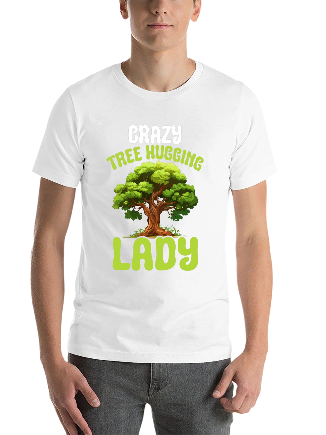 Black Crazy Tree Hugging Lady T-Shirt view 14