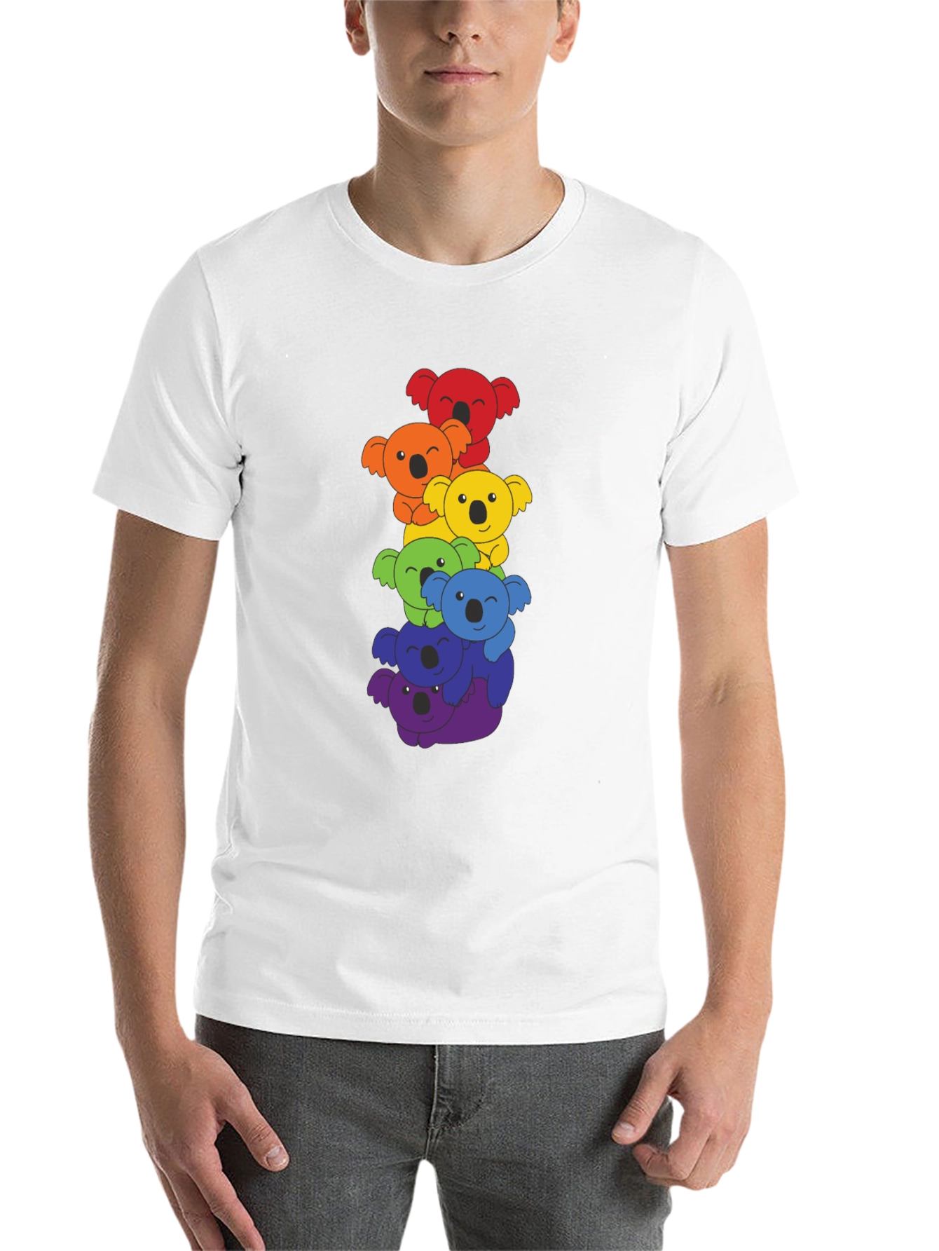 Black Rainbow Koala Stack Graphic Tee - Black Cotton Shirt view 14