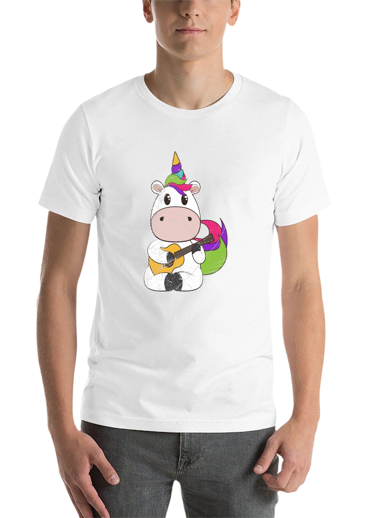 Unicorn Guitarist Graphic Tee - Men's Black T-Shirt - 14