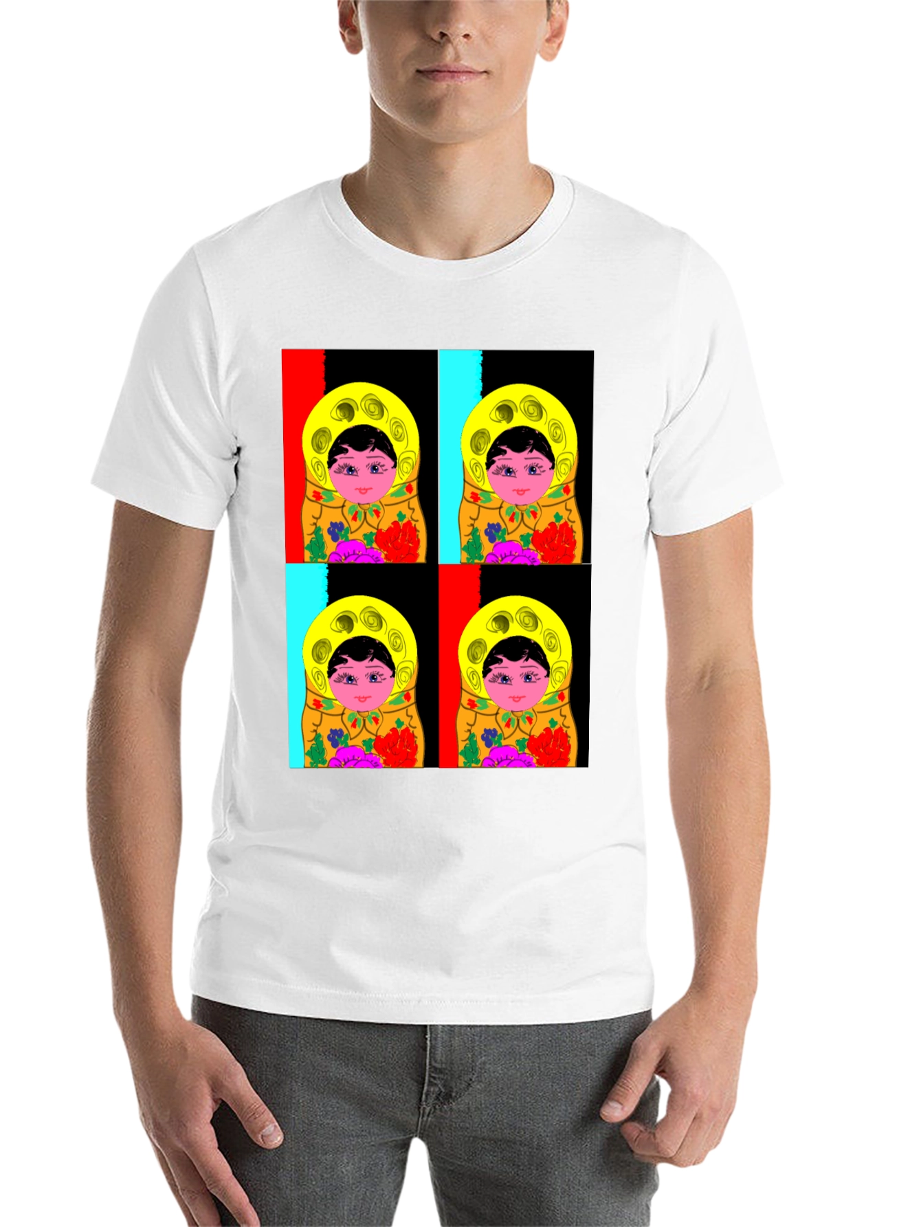 Black Matryoshka Doll Graphic T-Shirt, Black Cotton Tee view 14