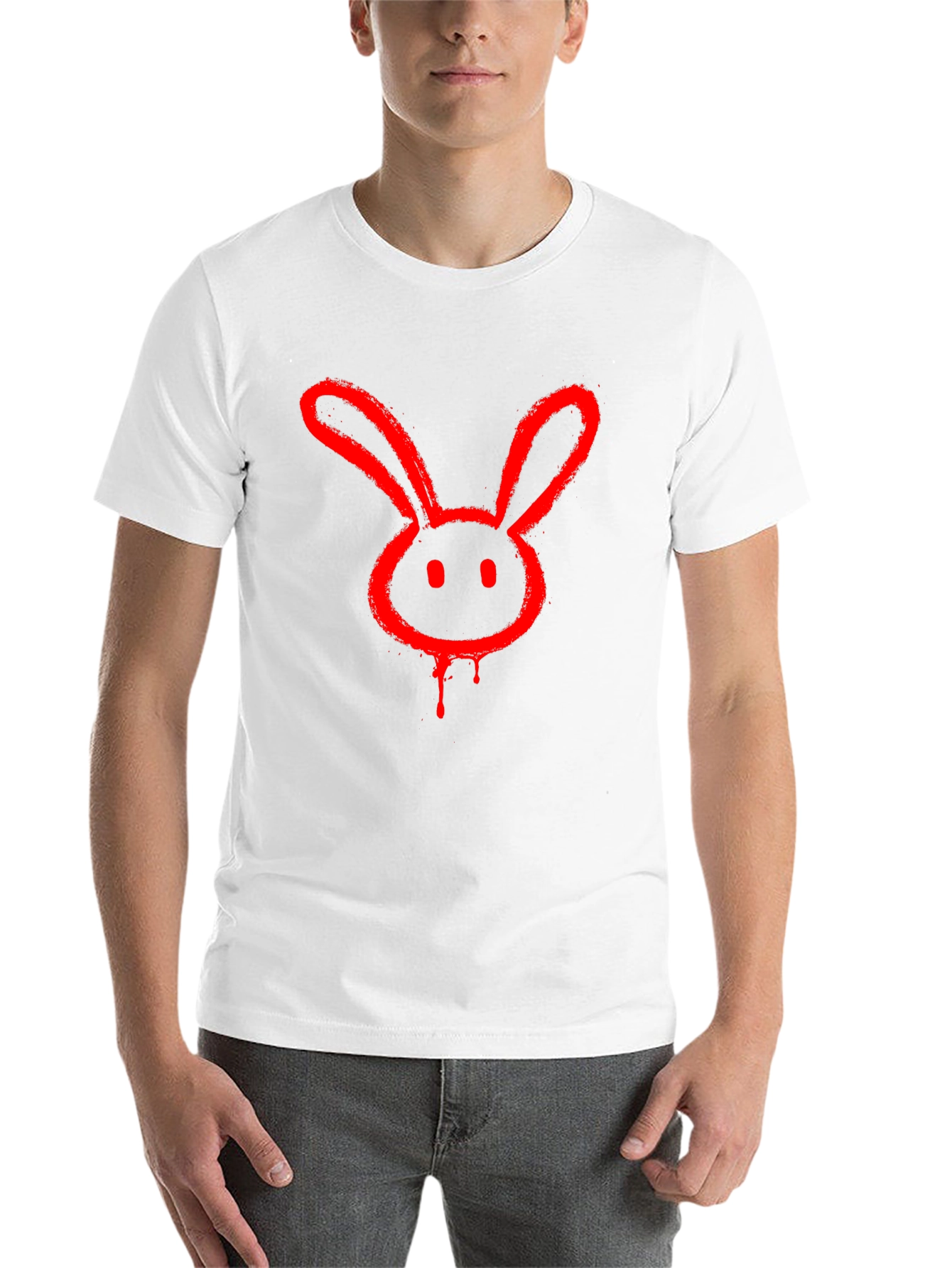 Black Red Bunny Graphic Tee - Black Cotton Casual T-Shirt view 14