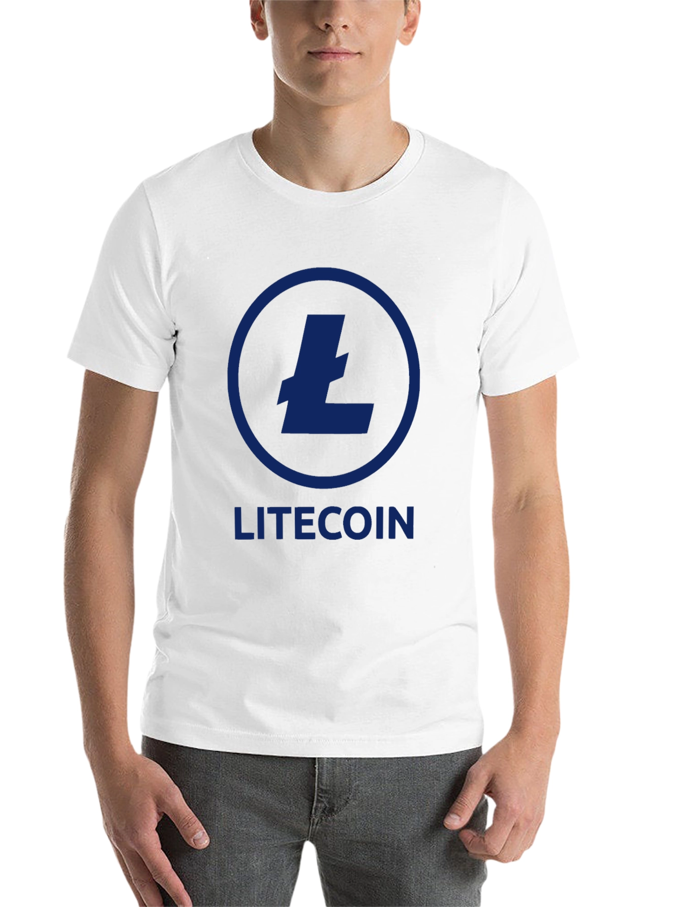 Black Litecoin Crypto T-Shirt - Black, Round Neck, Short Sleeve view 14