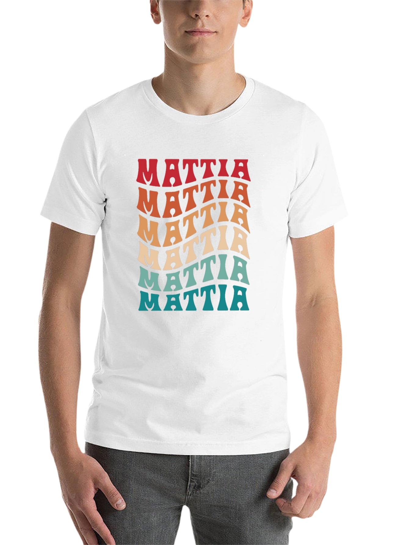 Black Retro Name Mattia Wavy Text T-Shirt view 14