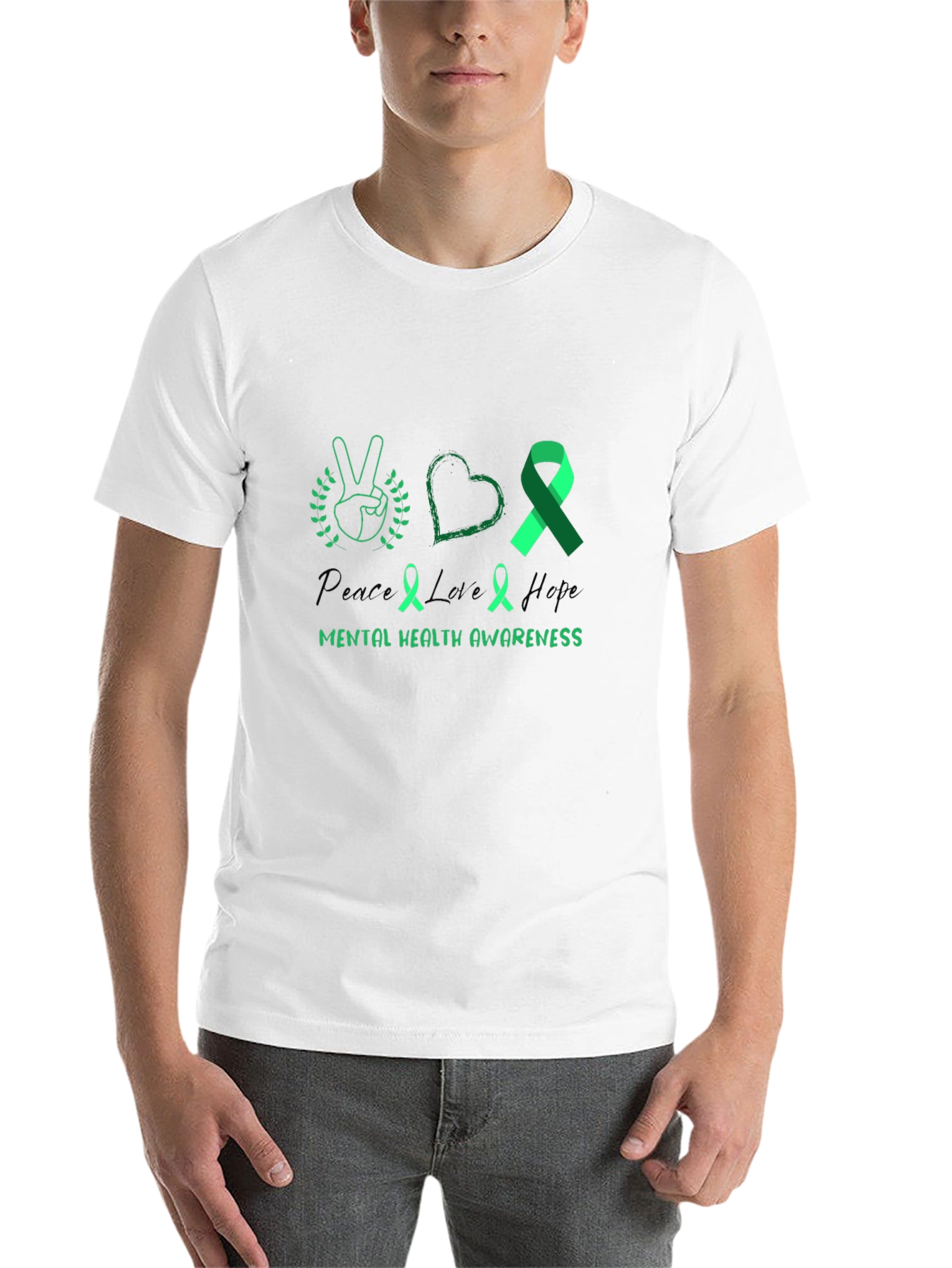 Black Peace Love Hope Mental Health Awareness T-Shirt view 14