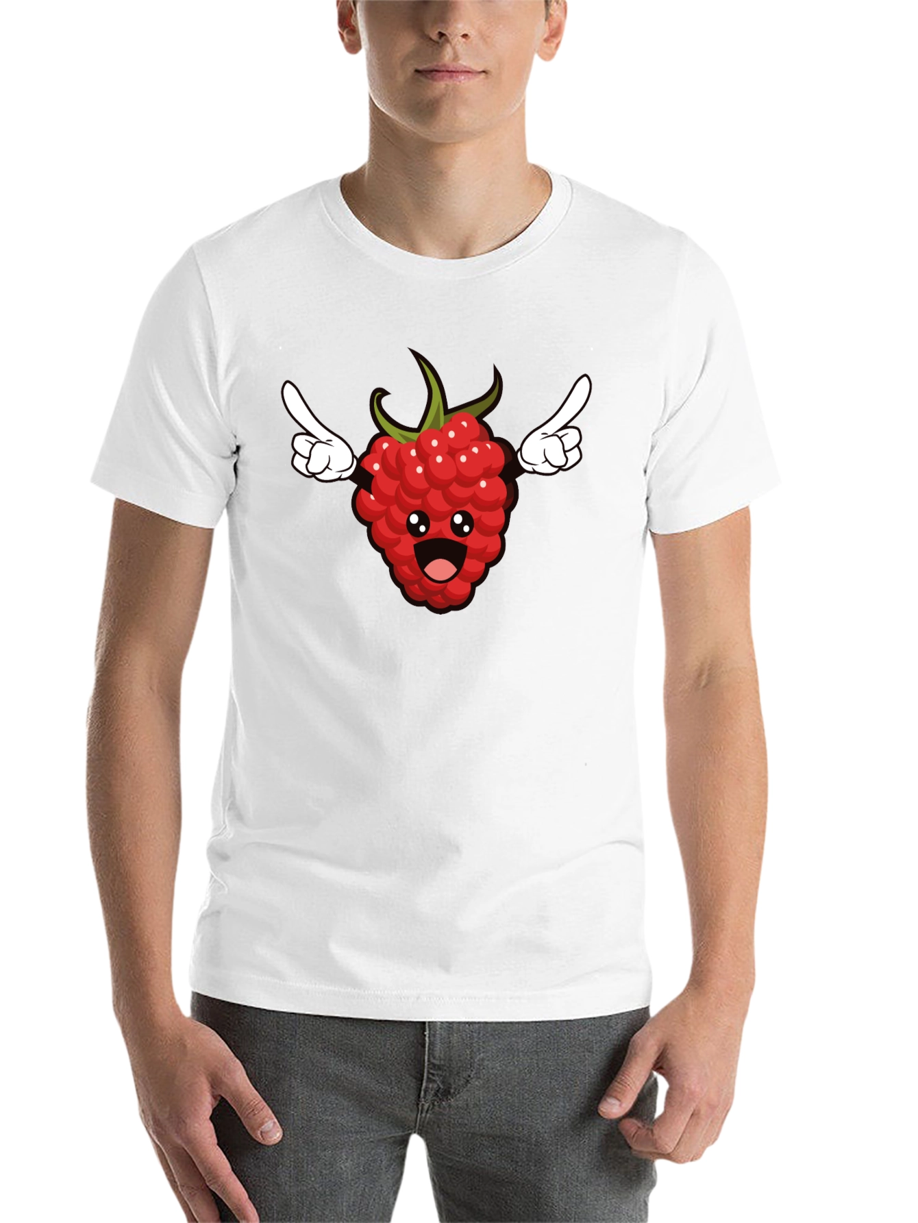 Black Funny Raspberry Cartoon Graphic T-Shirt - Black view 14