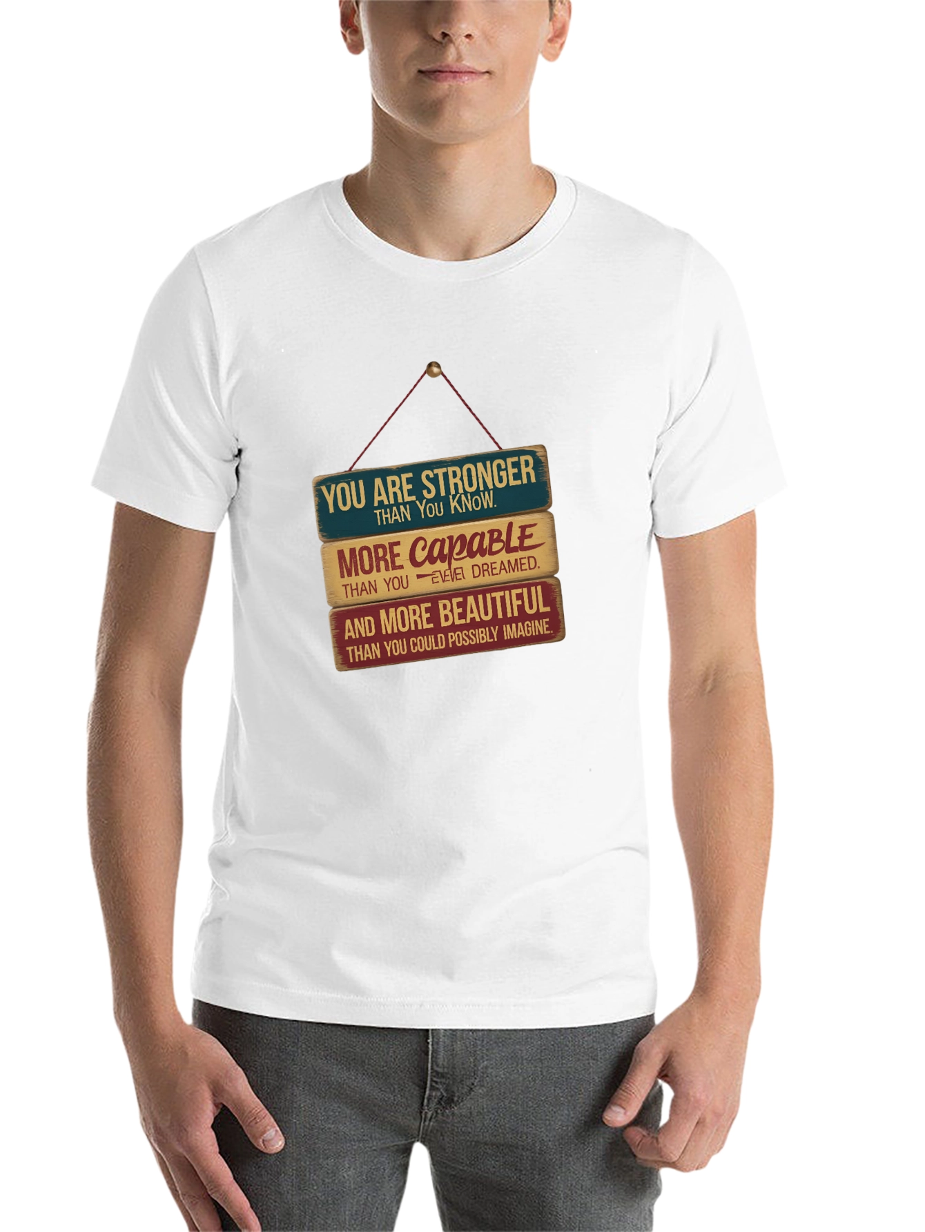 Black Inspirational T-Shirt: You Are Stronger, Capable, Beautiful view 14