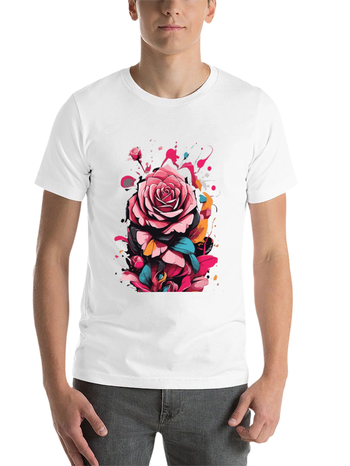 Black Floral Rose Graphic Tee - Abstract Art Shirt view 14