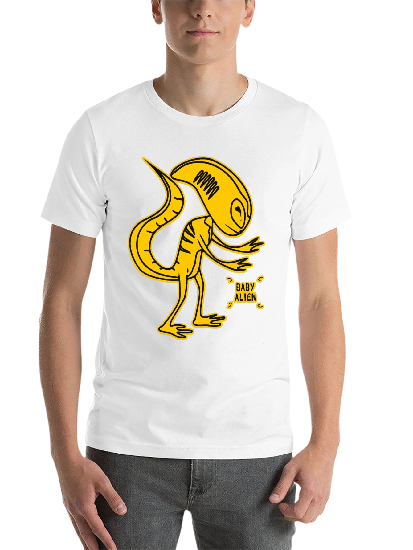 Black Baby Alien Graphic T-Shirt - Yellow Design view 14