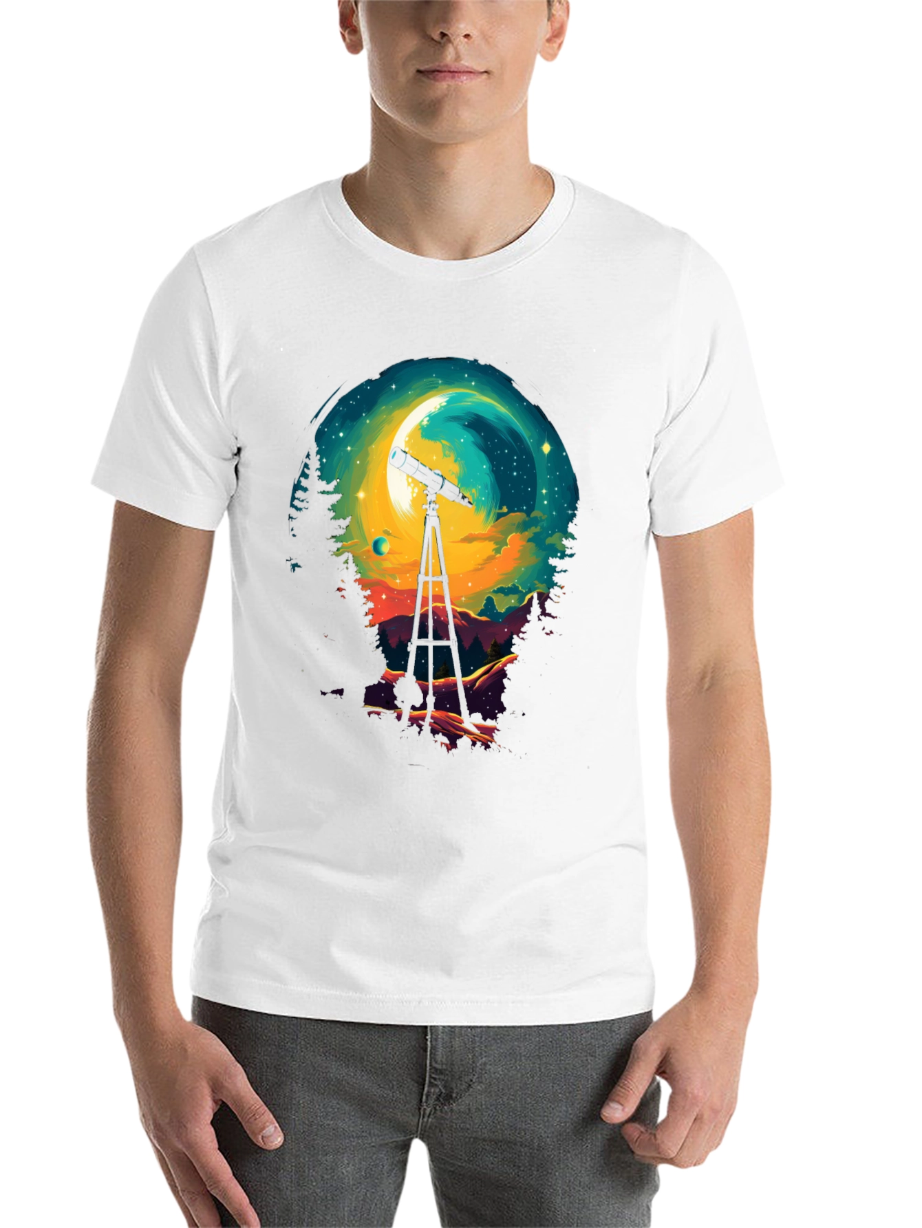 Black Astronomy Night Sky Telescope Graphic T-Shirt view 14