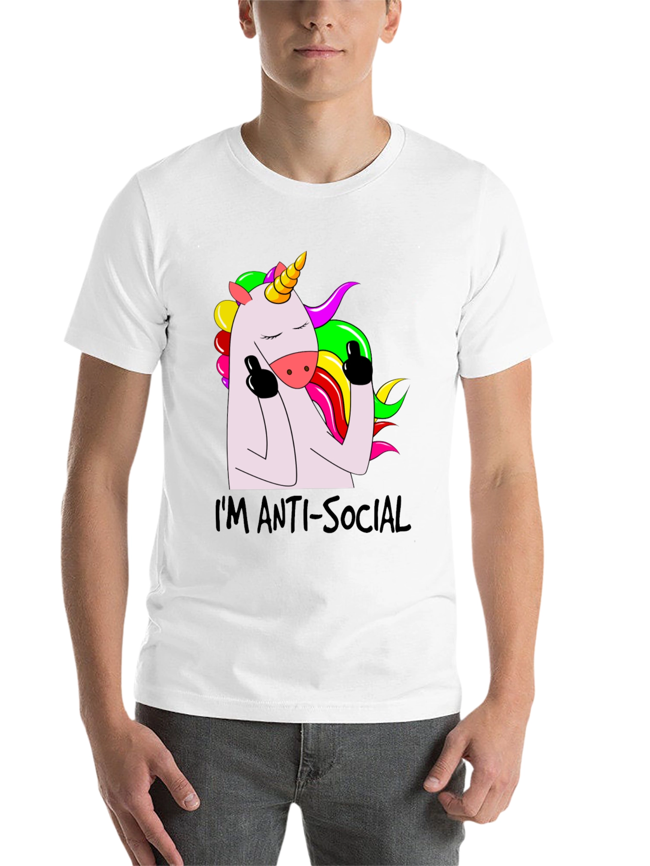 Black Anti-Social Unicorn Graphic Tee - Soft Black Cotton view 14