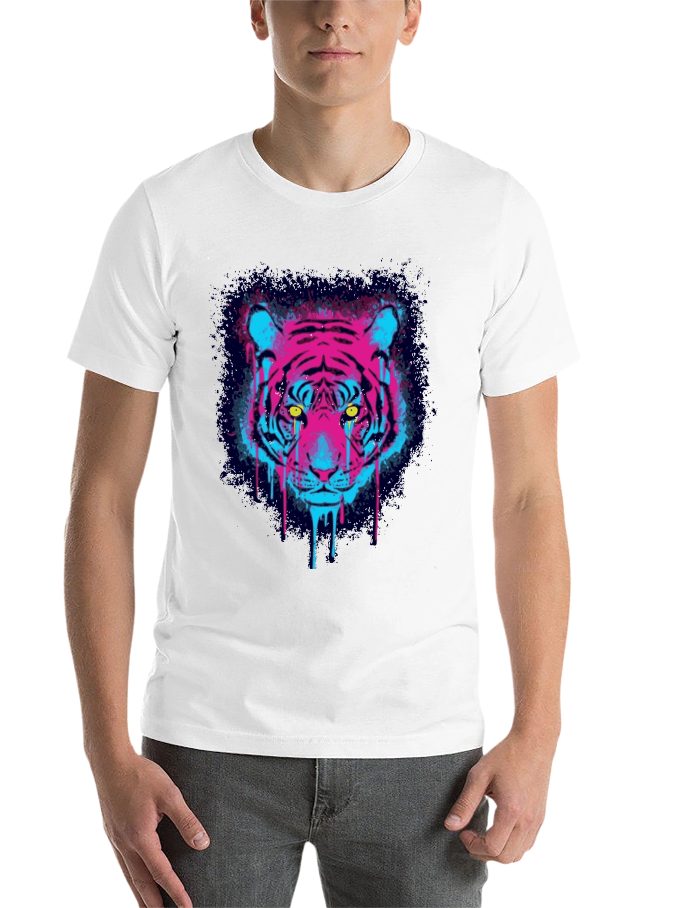 Black Neon Tiger Graphic Print T-Shirt view 14