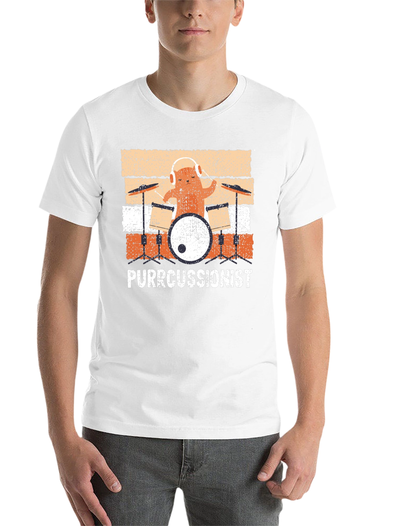 Black Purrcussionist Drummer Cat T-Shirt view 14