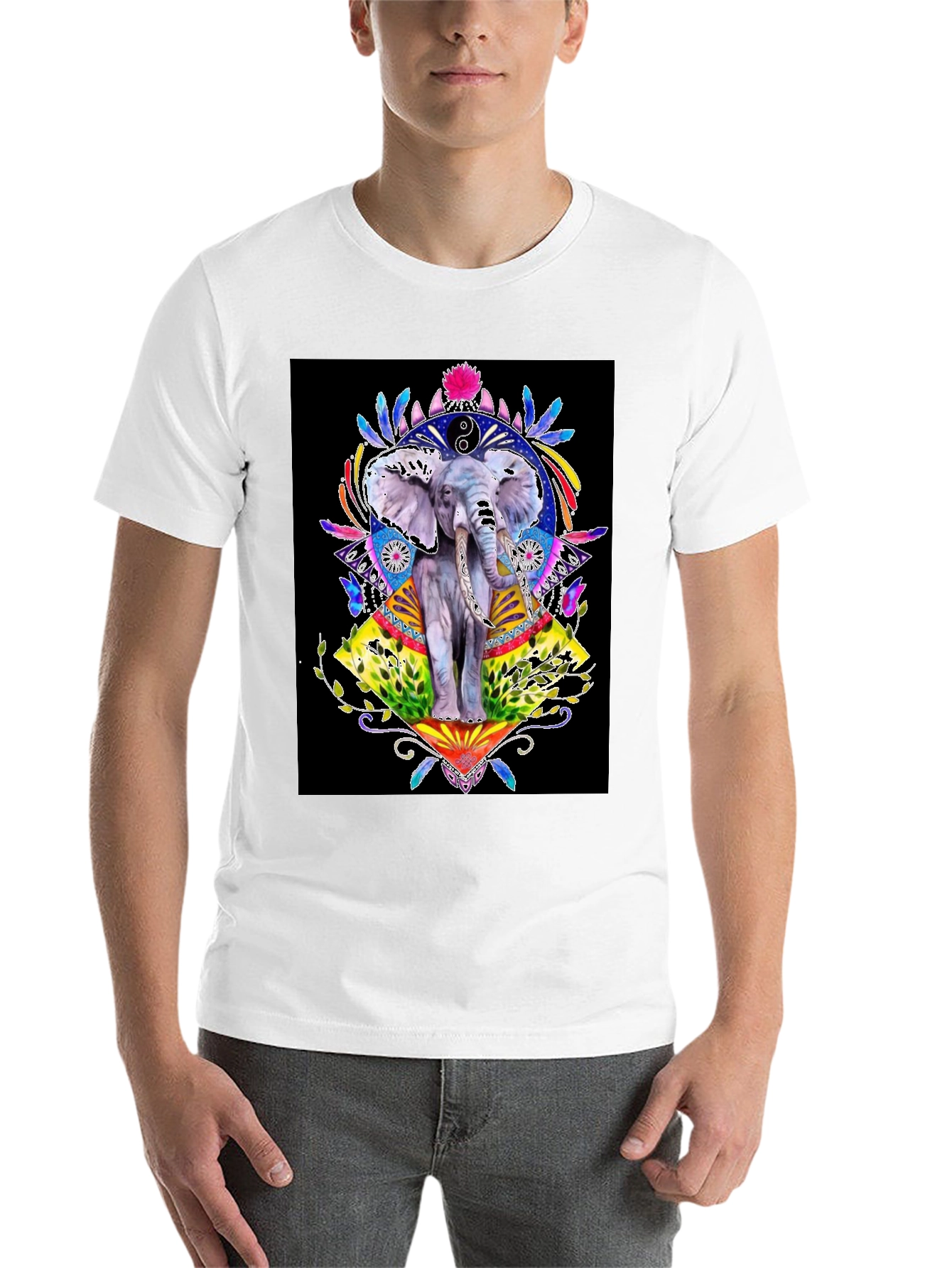 Black Elephant Art Graphic T-Shirt - Unisex Black Tee view 14