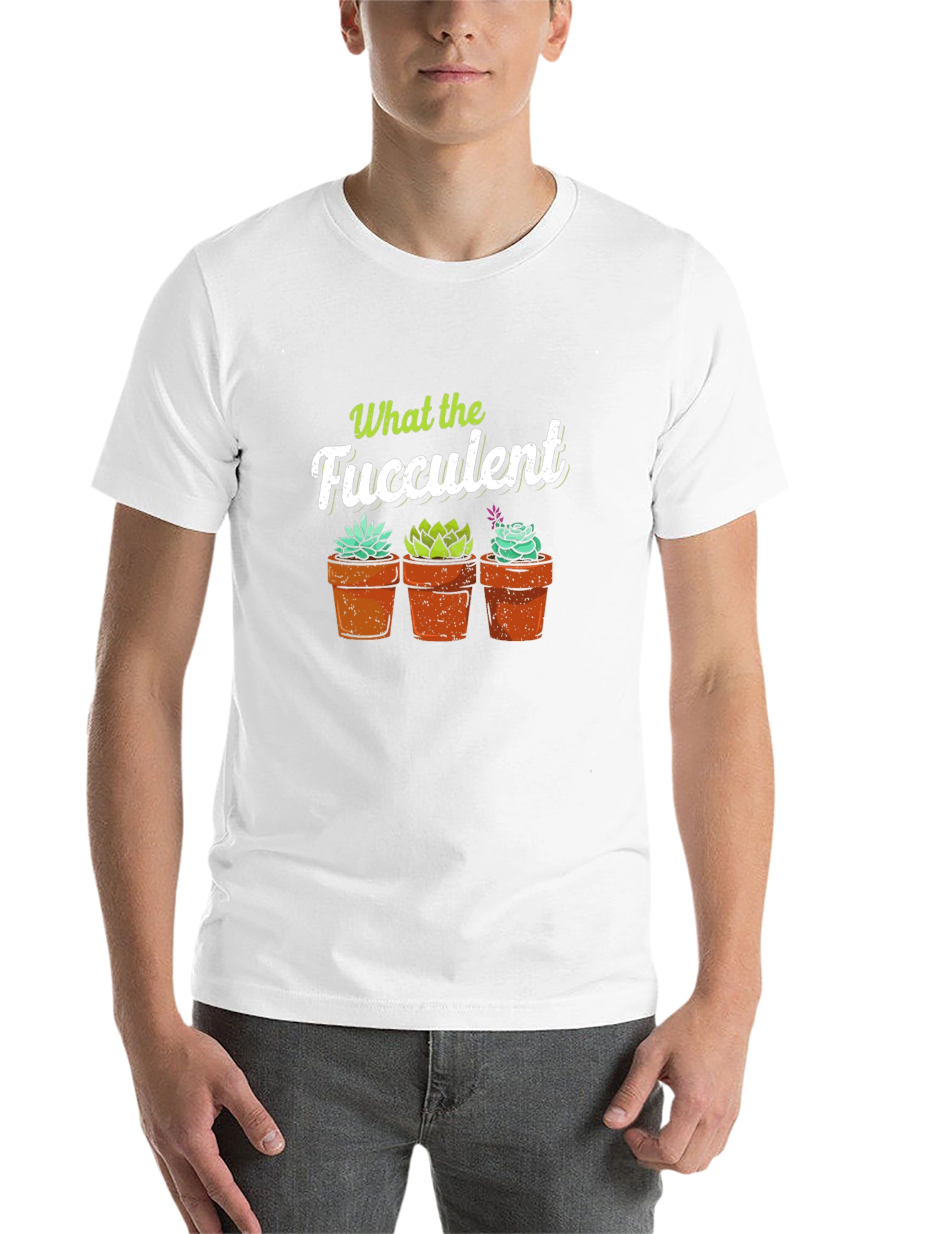Black What the Fucculent T-Shirt - Potted Succulents view 14
