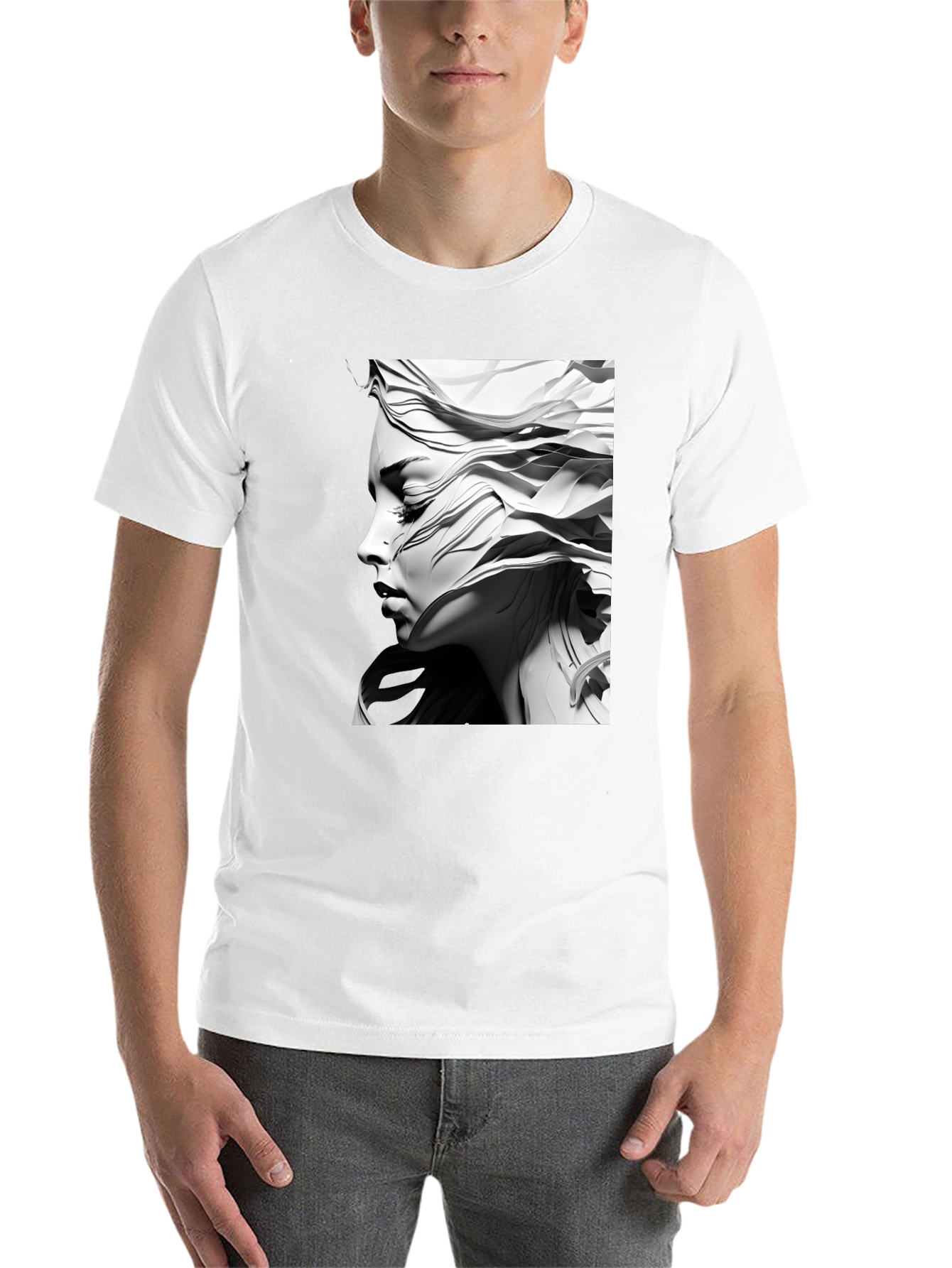 Black Abstract Woman Graphic Tee - Modern Art T-Shirt view 14