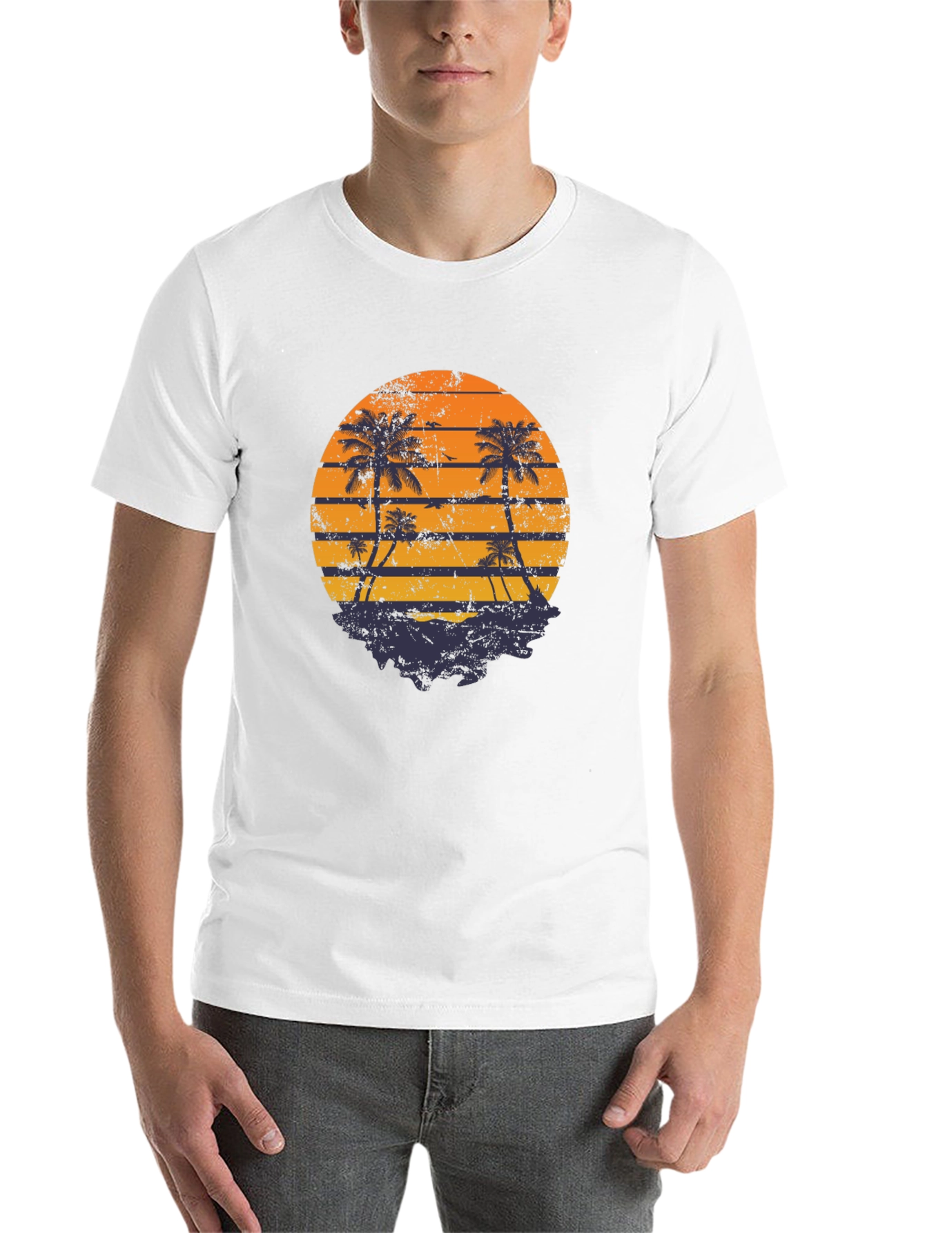 Black Retro Sunset Palm Tree Graphic T-Shirt view 14