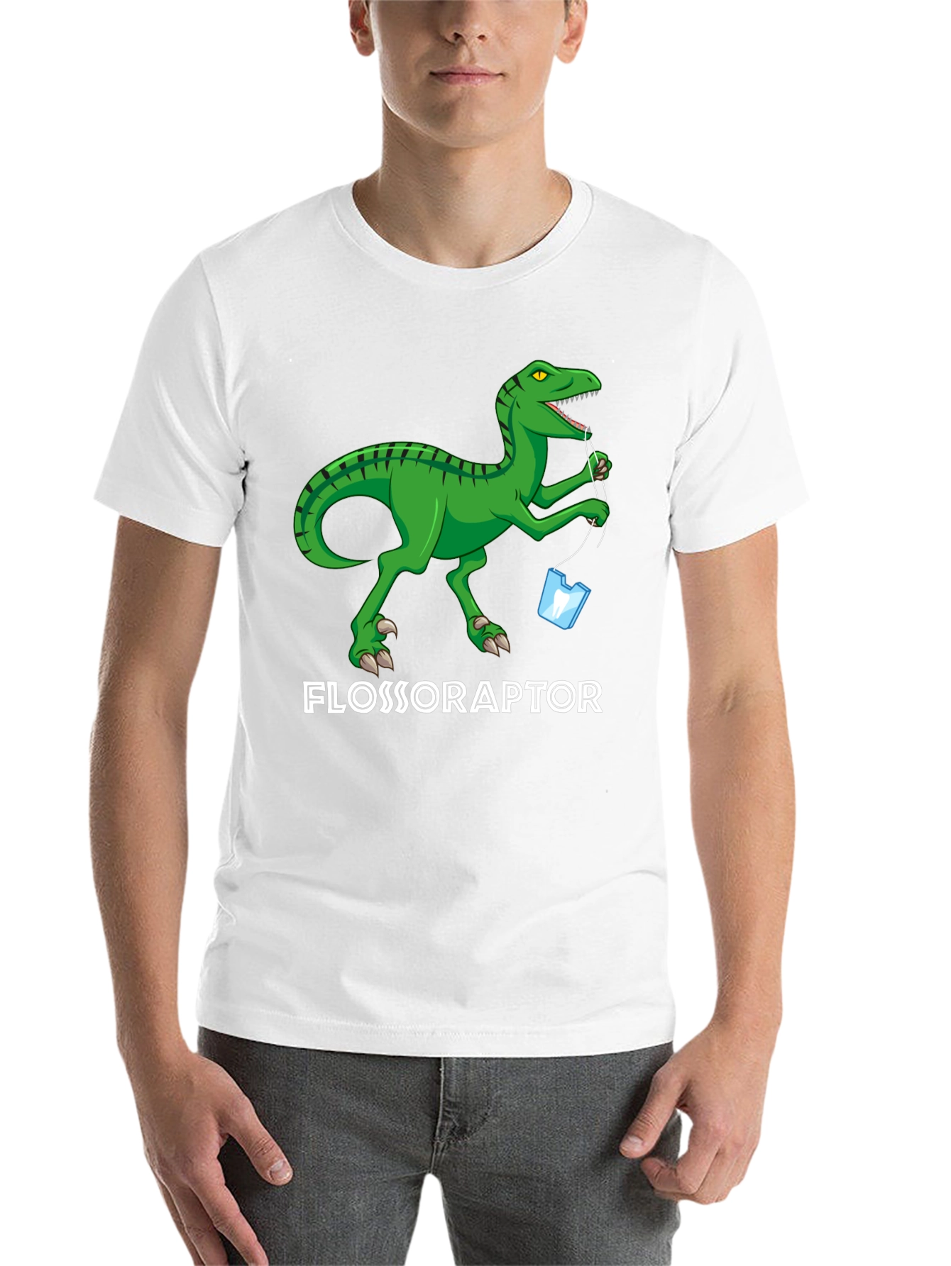 Black Flossoraptor T-Shirt - Dental Hygiene Dinosaur Tee view 14