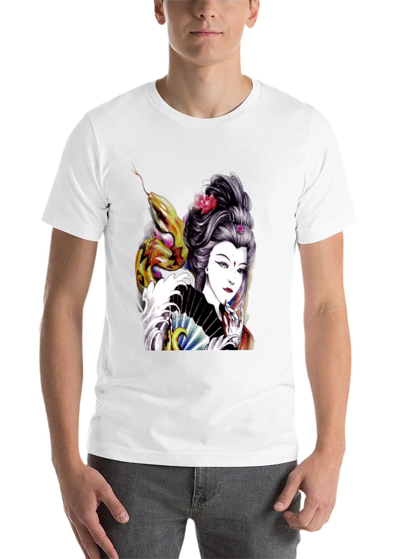 Black Geisha Snake Graphic Print Black T-Shirt view 14