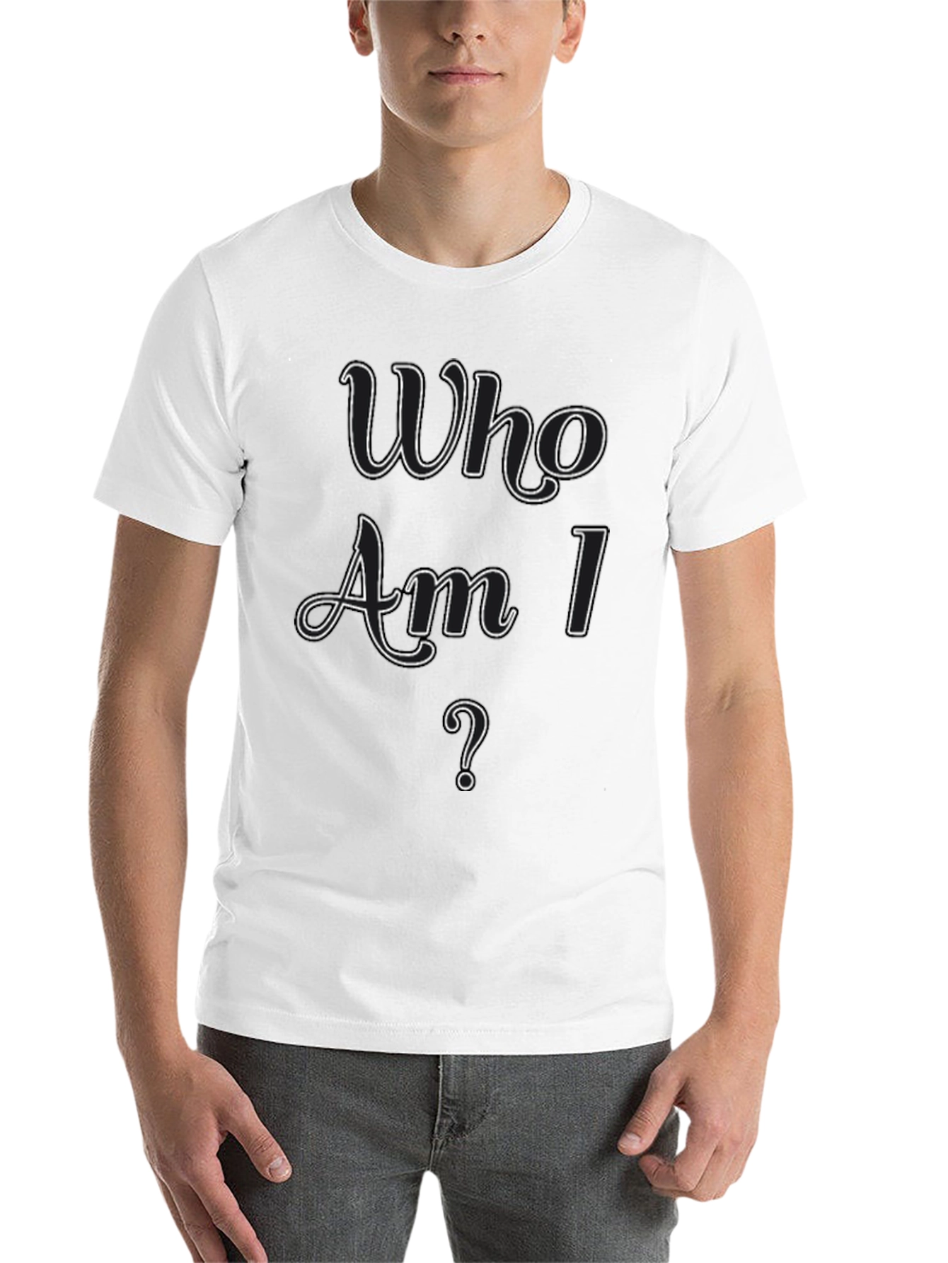 Black Who Am I? Graphic Print Crew Neck T-Shirt view 14