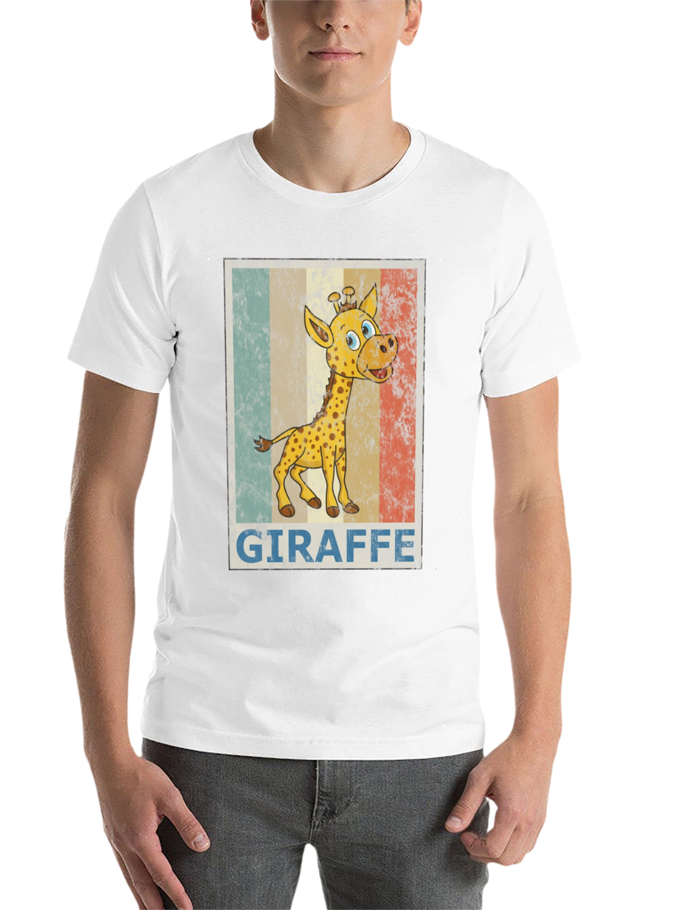 Black Giraffe Cartoon Print Black T-Shirt view 14