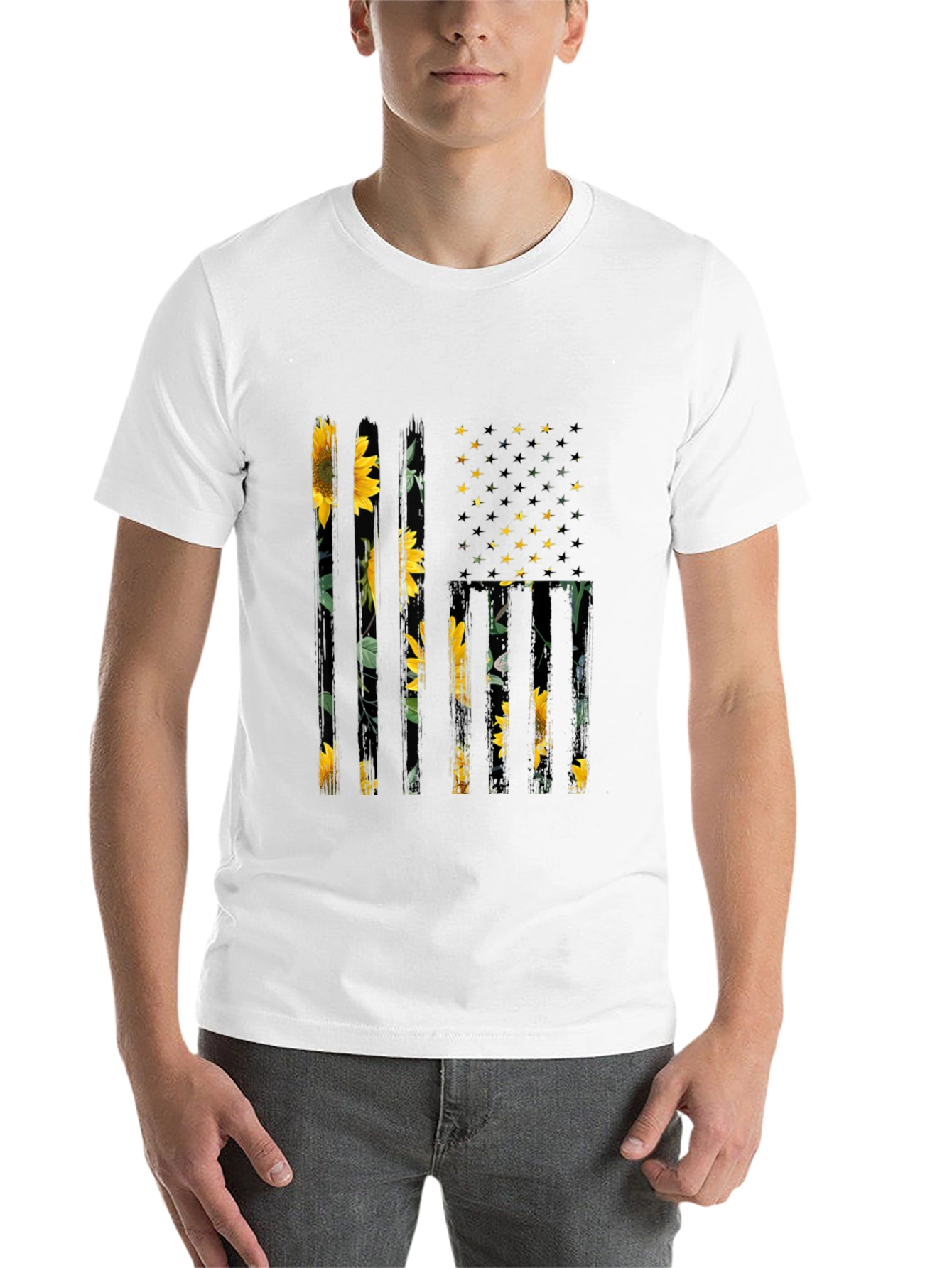 Black Sunflower American Flag Graphic Tee view 14