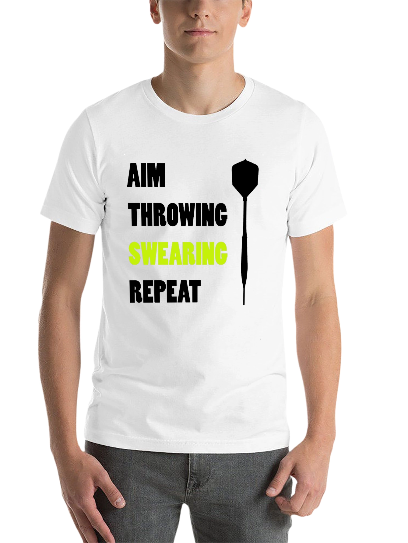 Black Aim Throwing Swearing Repeat T-Shirt - Dart Player Tee view 14