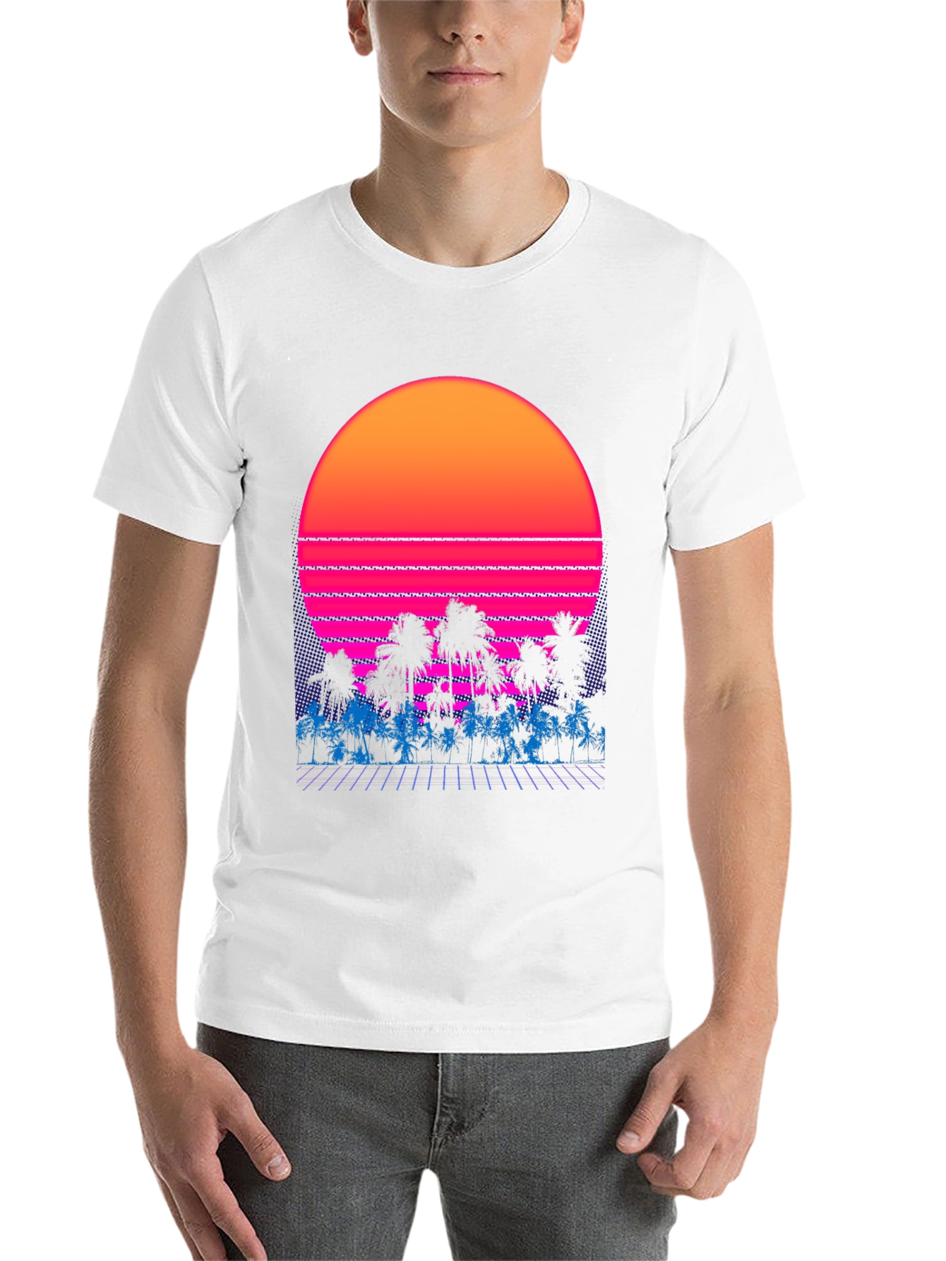 Black Retro Sunset Palm Tree Graphic Tee view 14