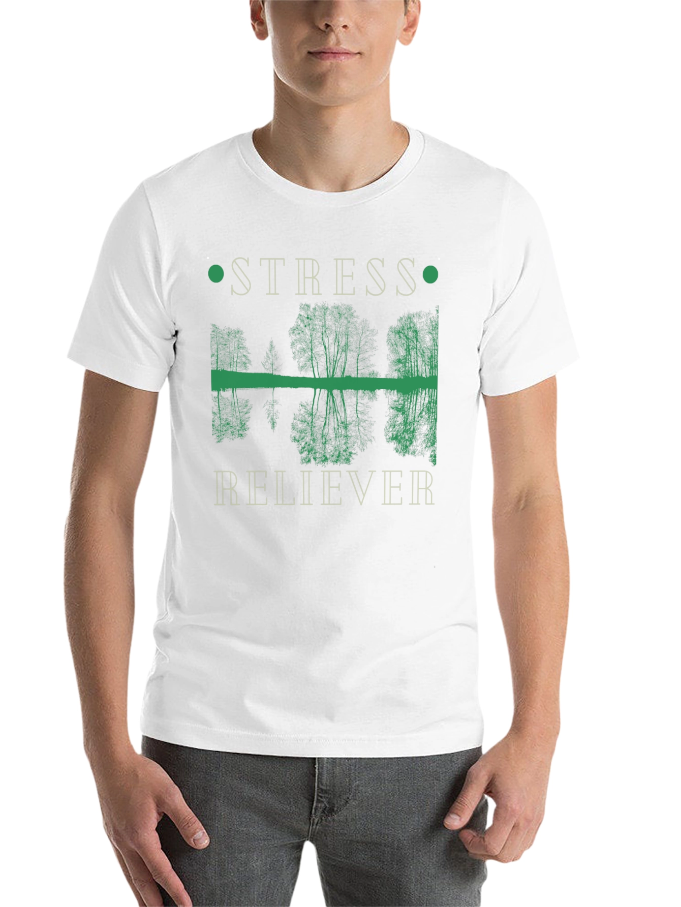 Black Stress Reliever T-Shirt: Nature Reflection Graphic view 14