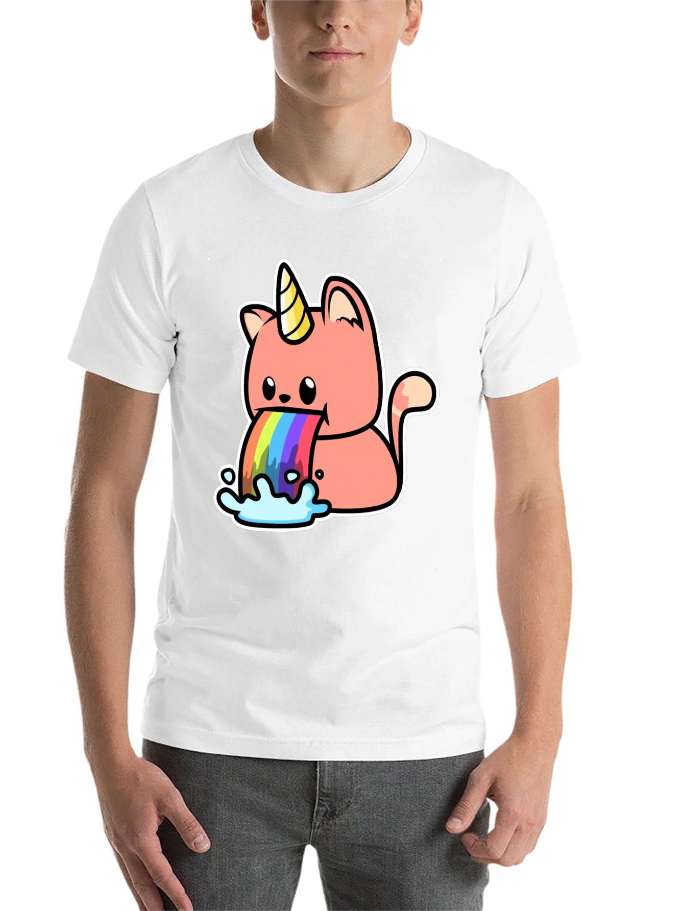 Black Unicorn Cat Rainbow Puke T-Shirt view 14