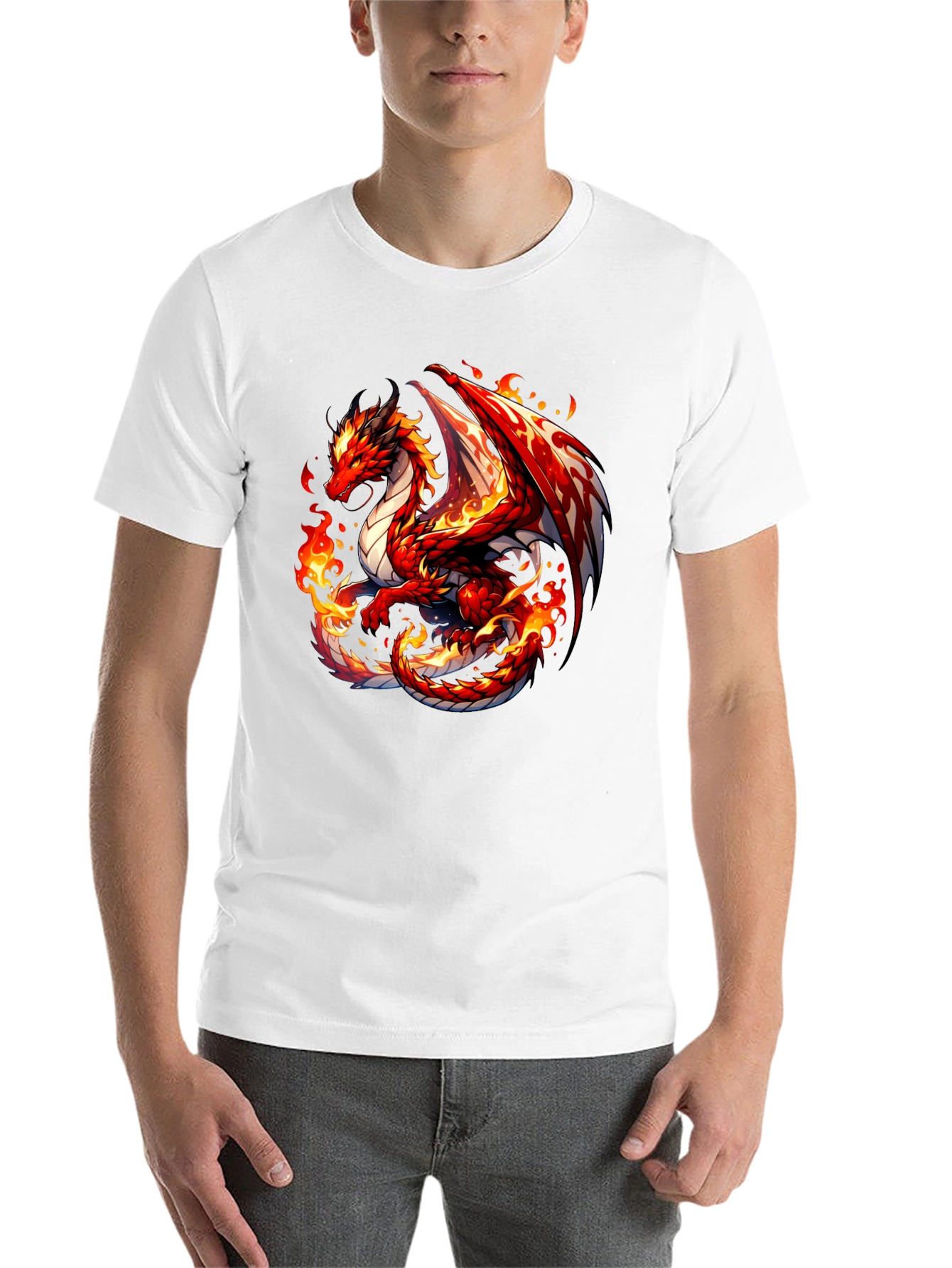 Fiery Dragon Graphic Tee - Black Cotton Shirt - 14