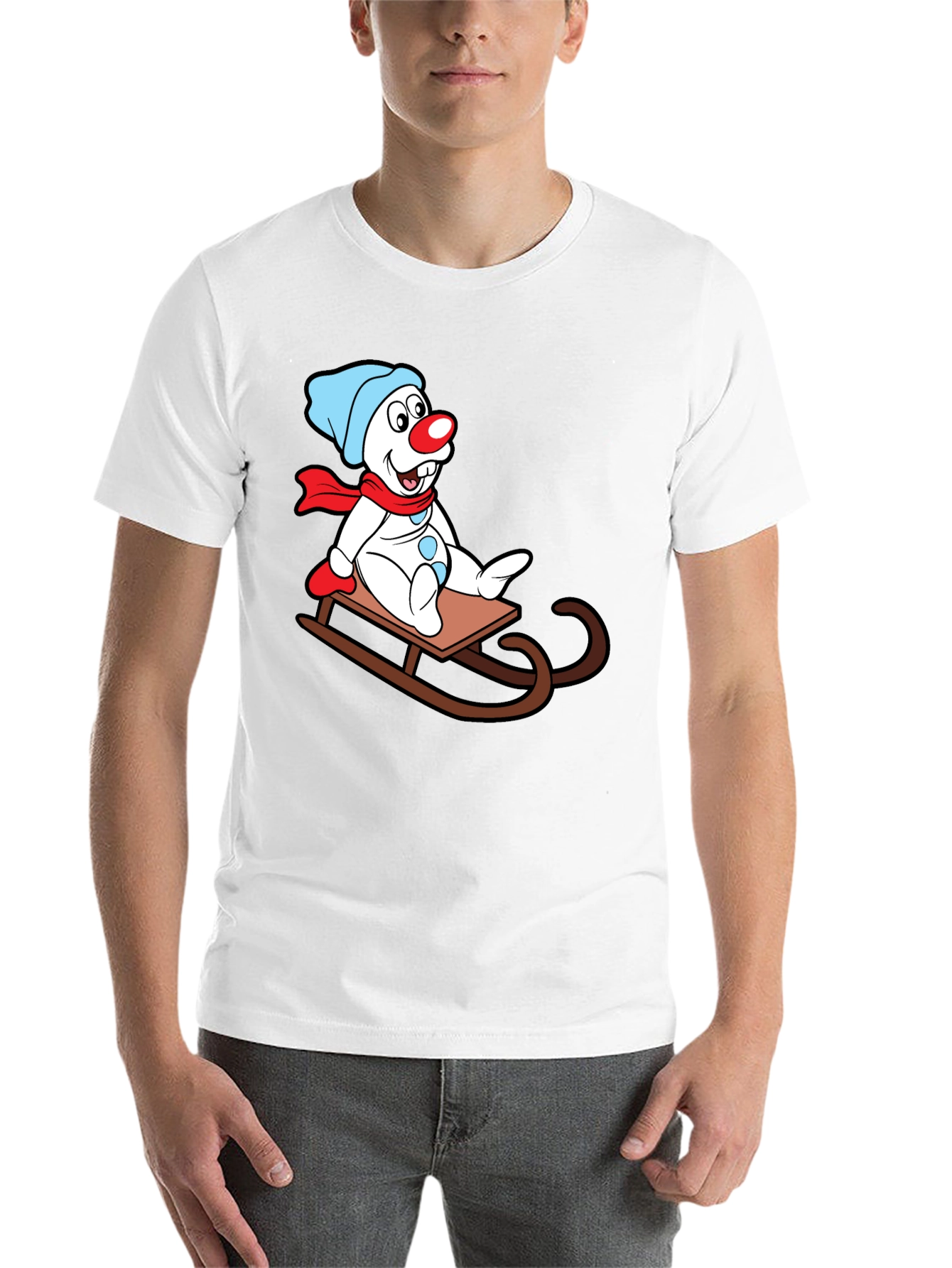 Black Snowman Sledding Graphic T-Shirt view 14