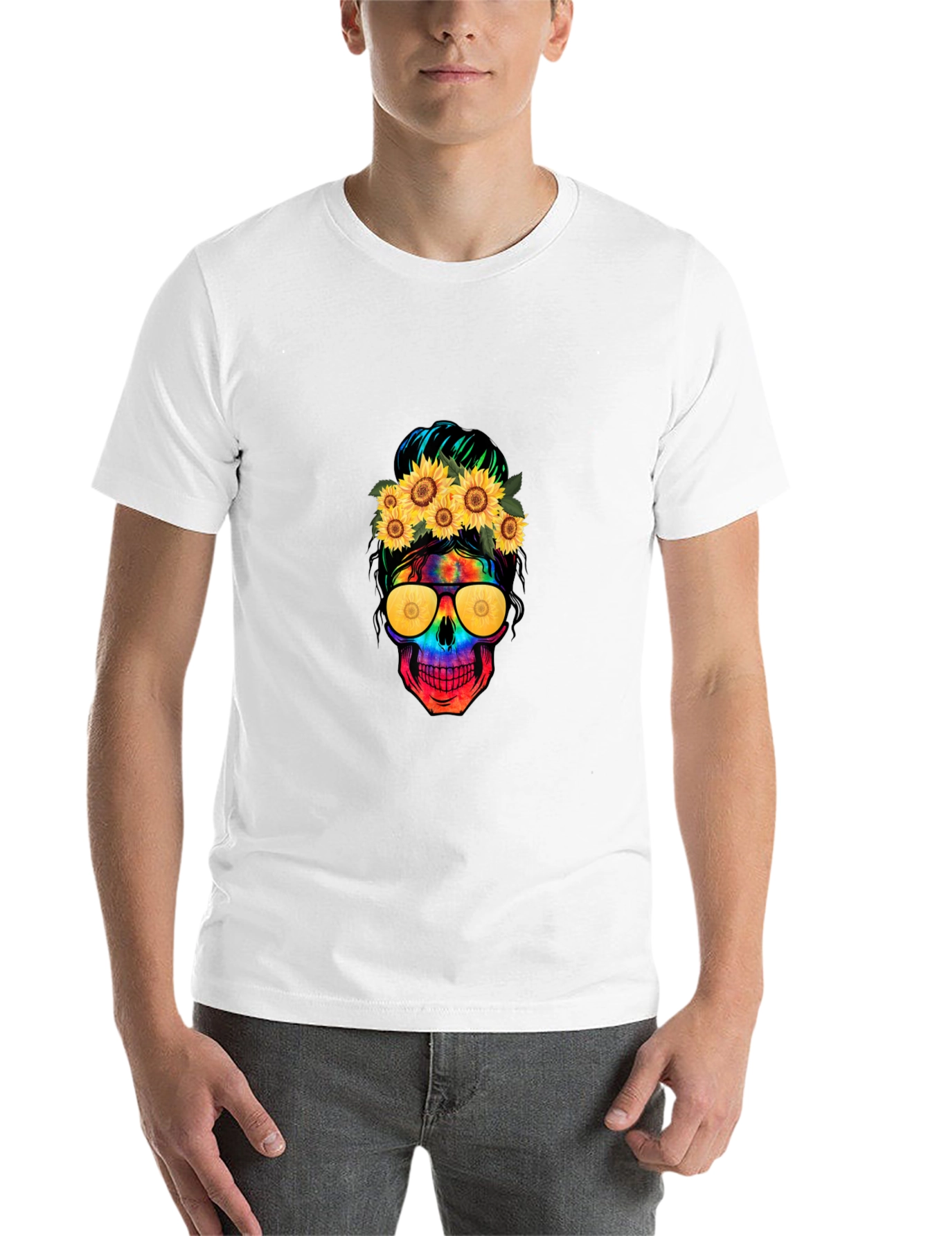 Skull with Sunflowers Graphic Tee - 14