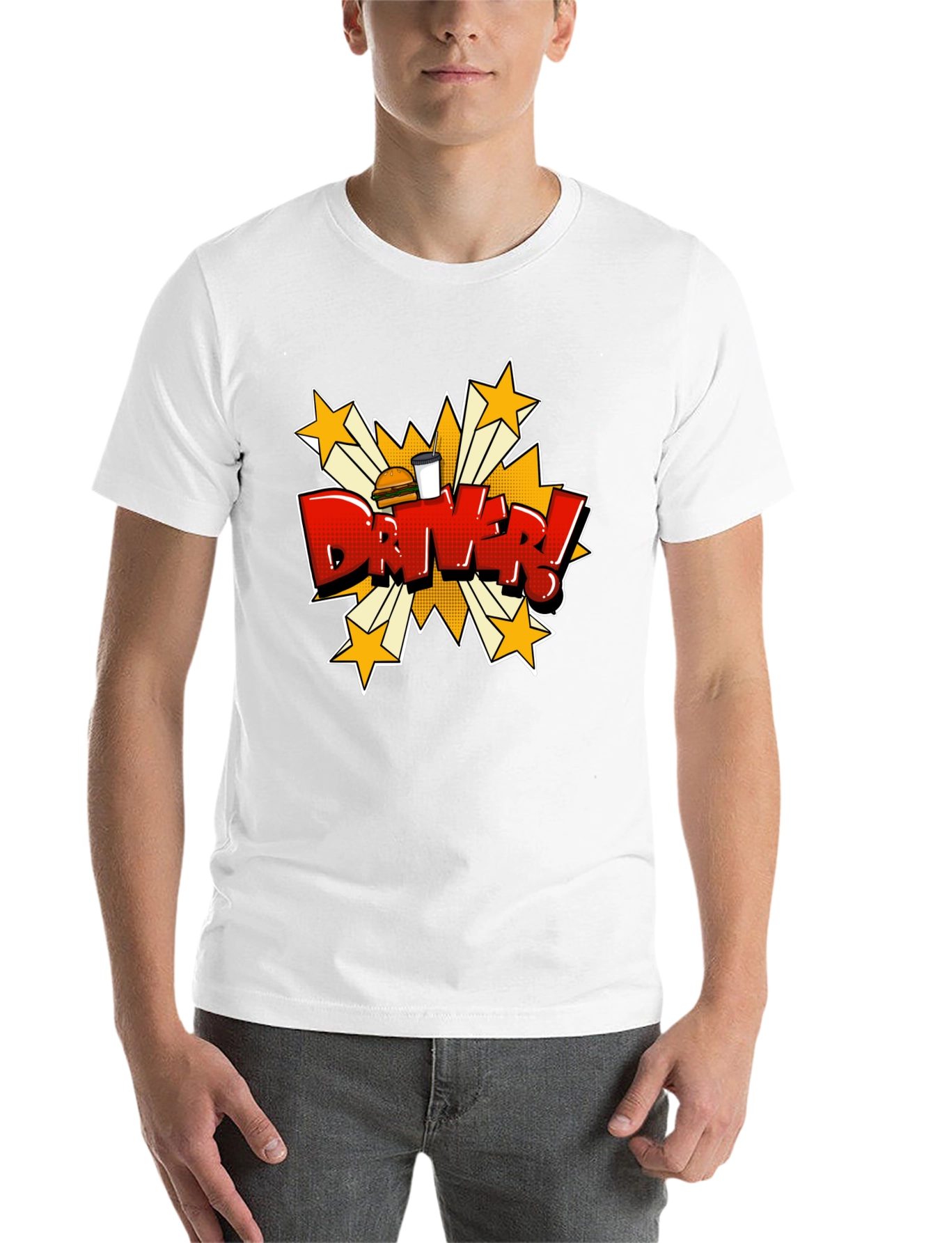 Black Driver Cartoon T-Shirt - Fast Food Delivery Style view 14