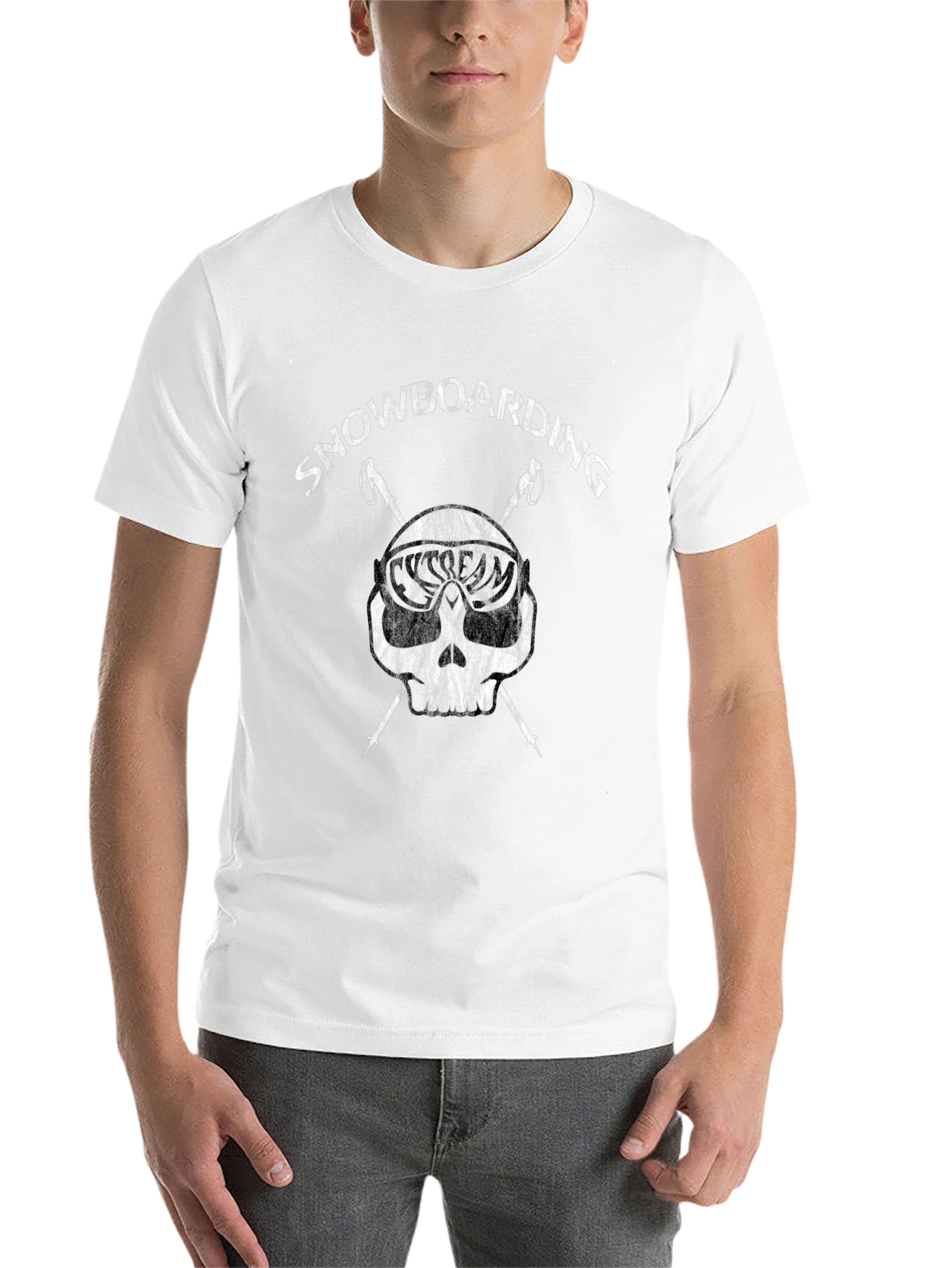 Black Snowboarding Skull Graphic T-Shirt - Black view 14