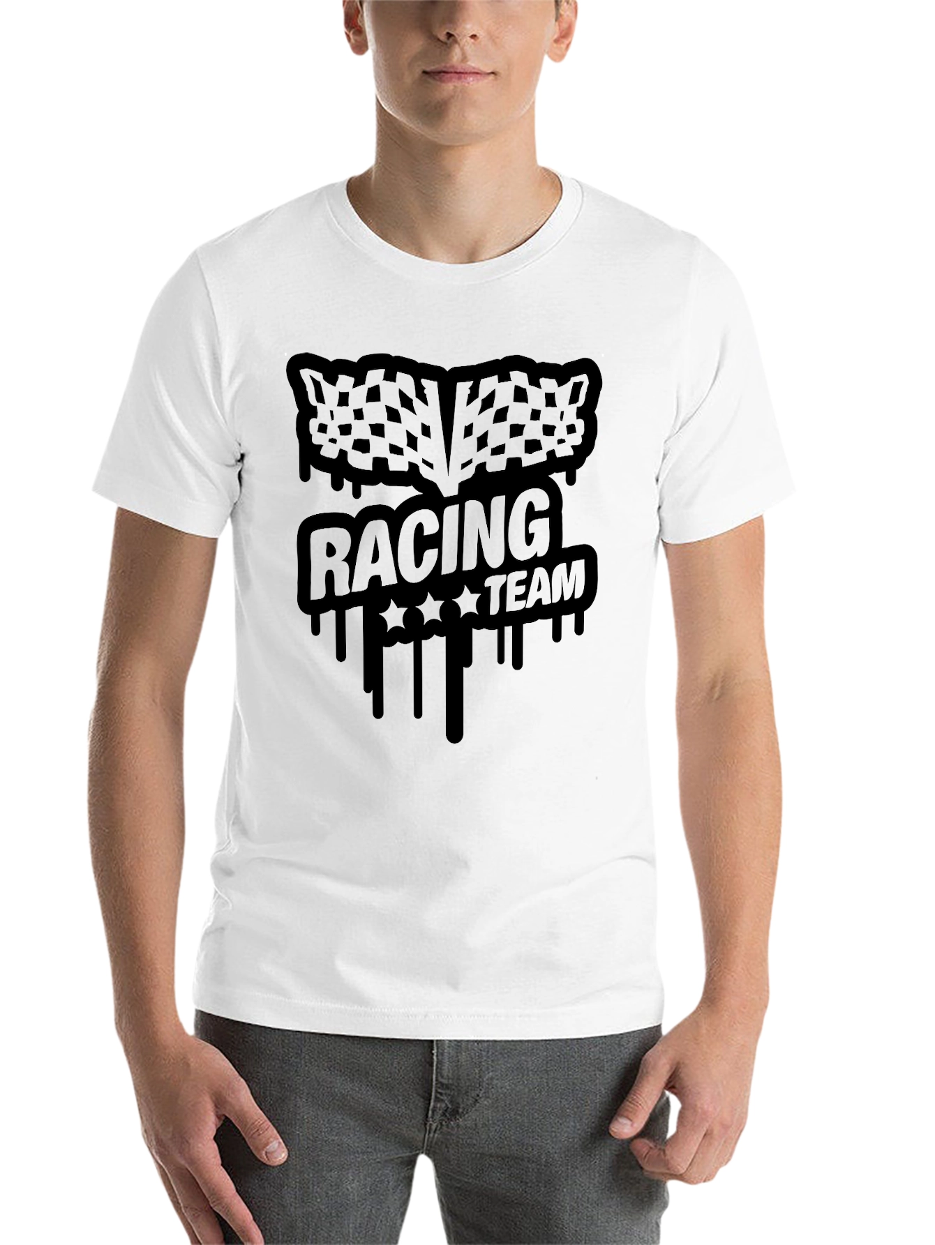 Black Racing Team Graphic Tee - Black Cotton Blend T-Shirt view 14