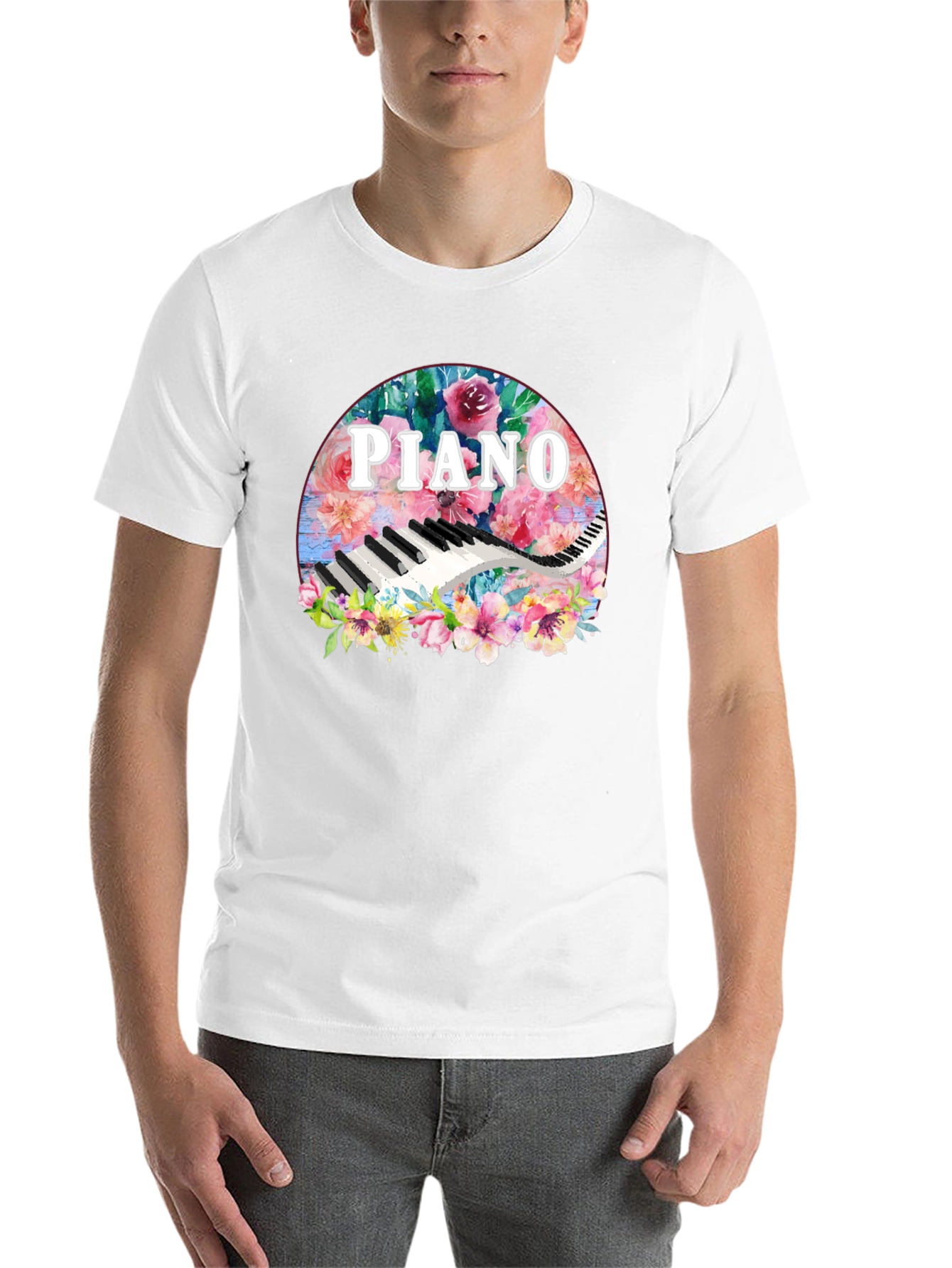 Black Floral Piano T-Shirt - Music Lover Tee view 14