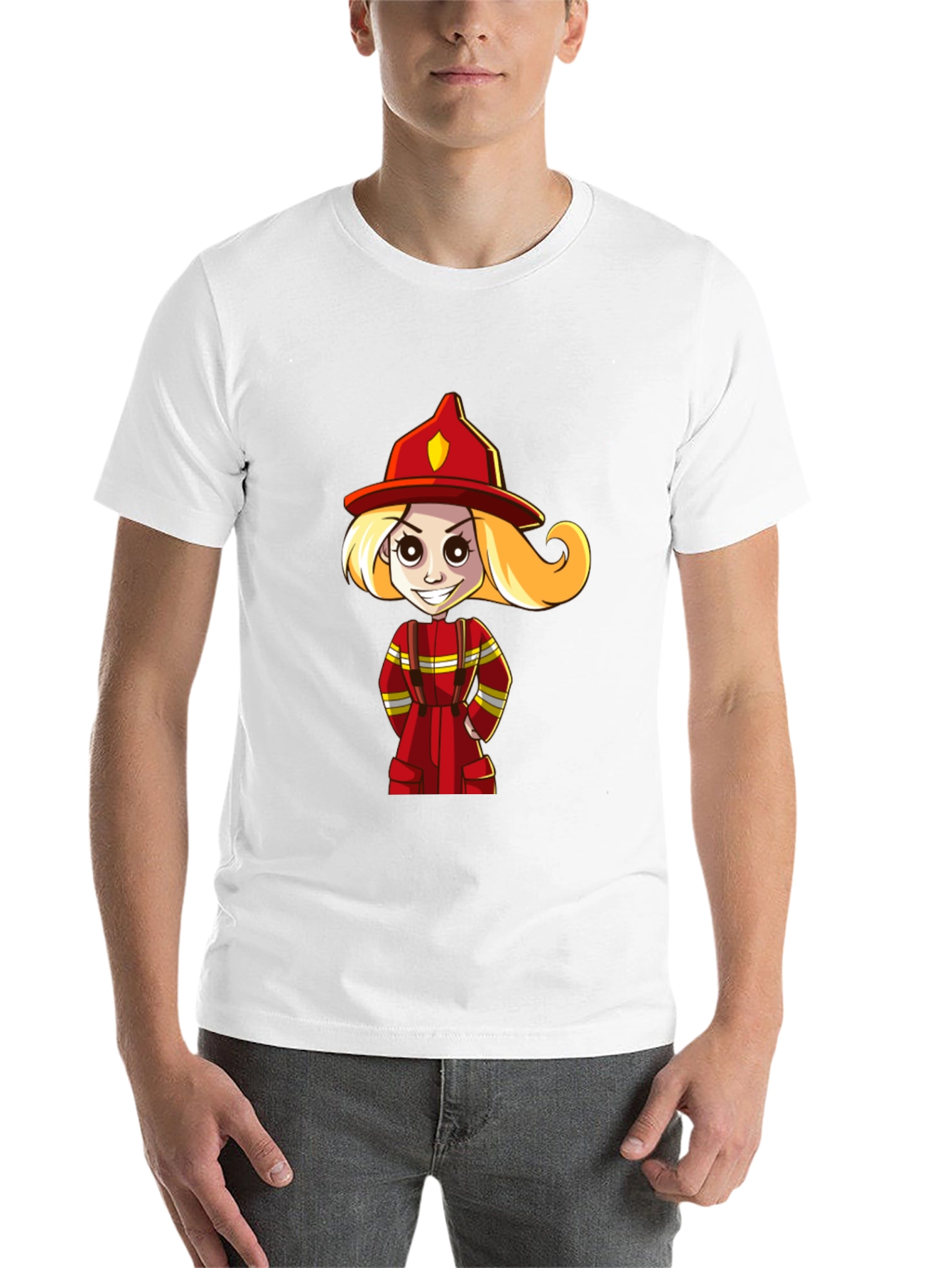 Black Cartoon Firefighter Girl T-Shirt view 14