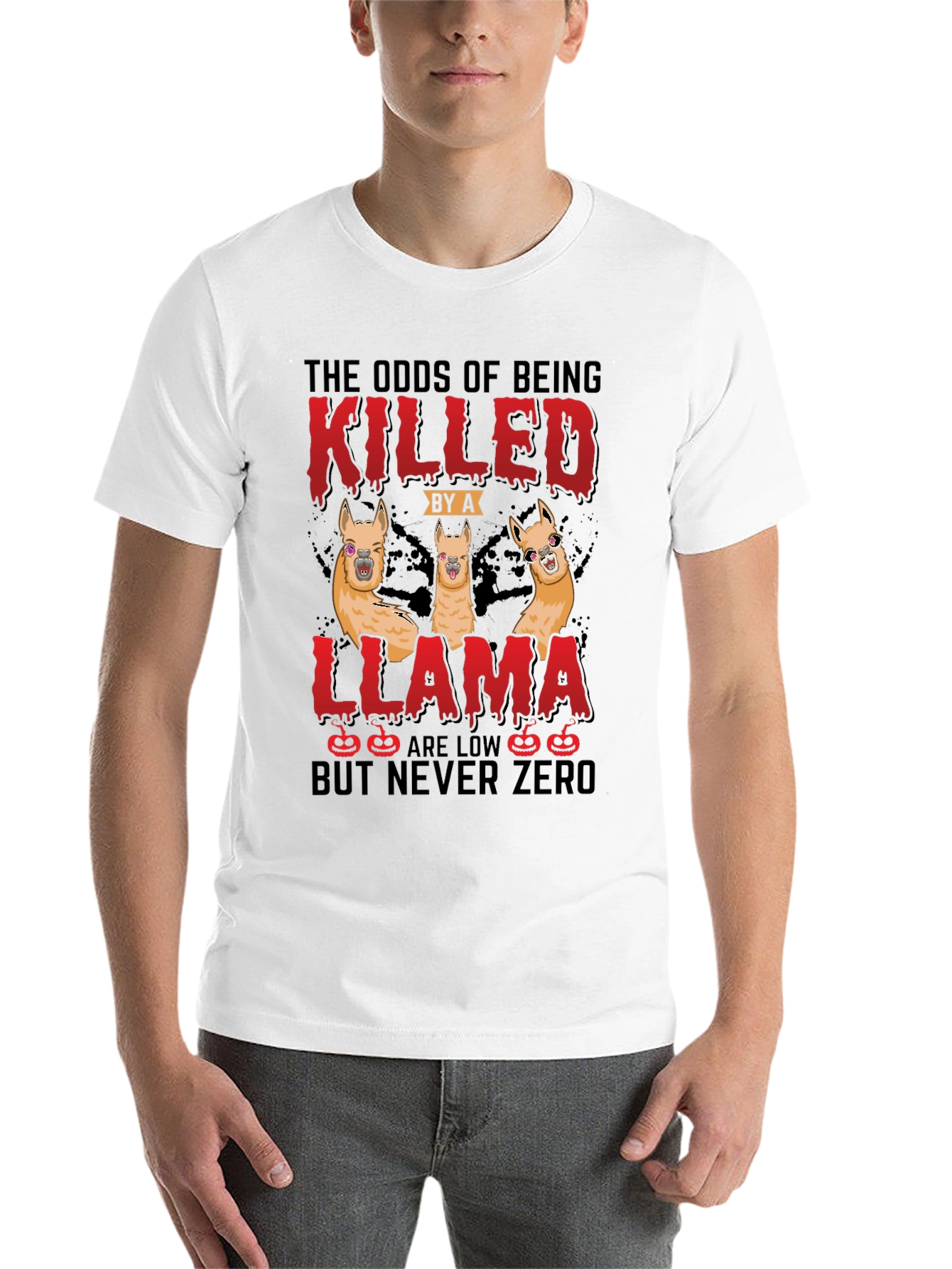 Black Odds of Being Killed by a Llama T-Shirt view 14