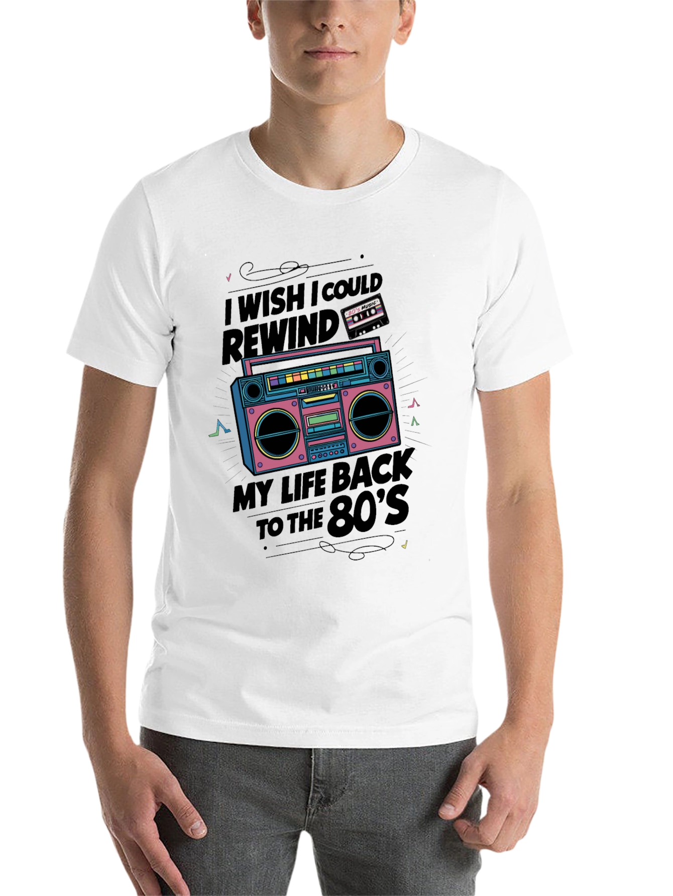 Black Retro 80's Music Boombox Graphic Tee view 14