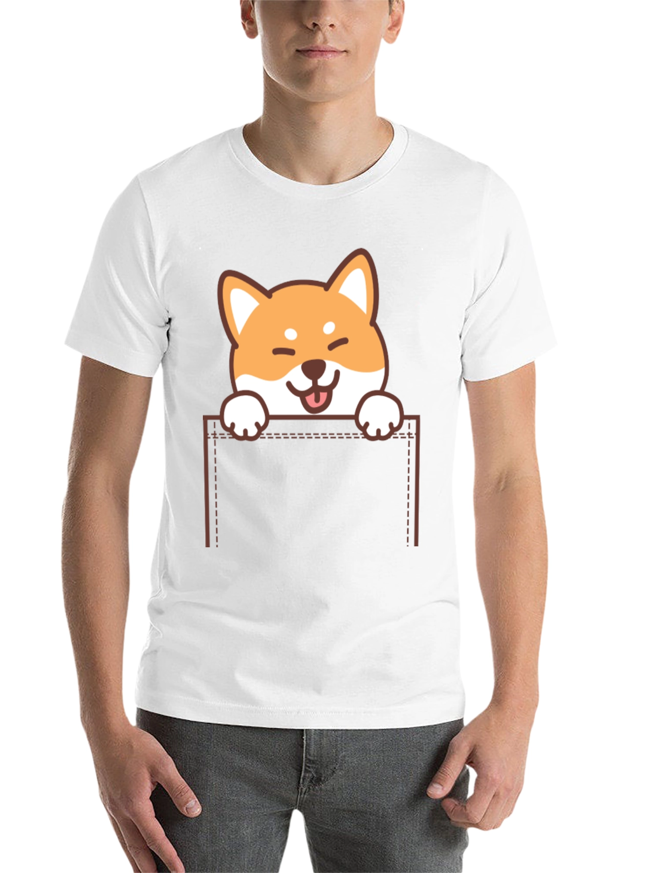 Black Cute Shiba Inu Pocket T-Shirt view 14