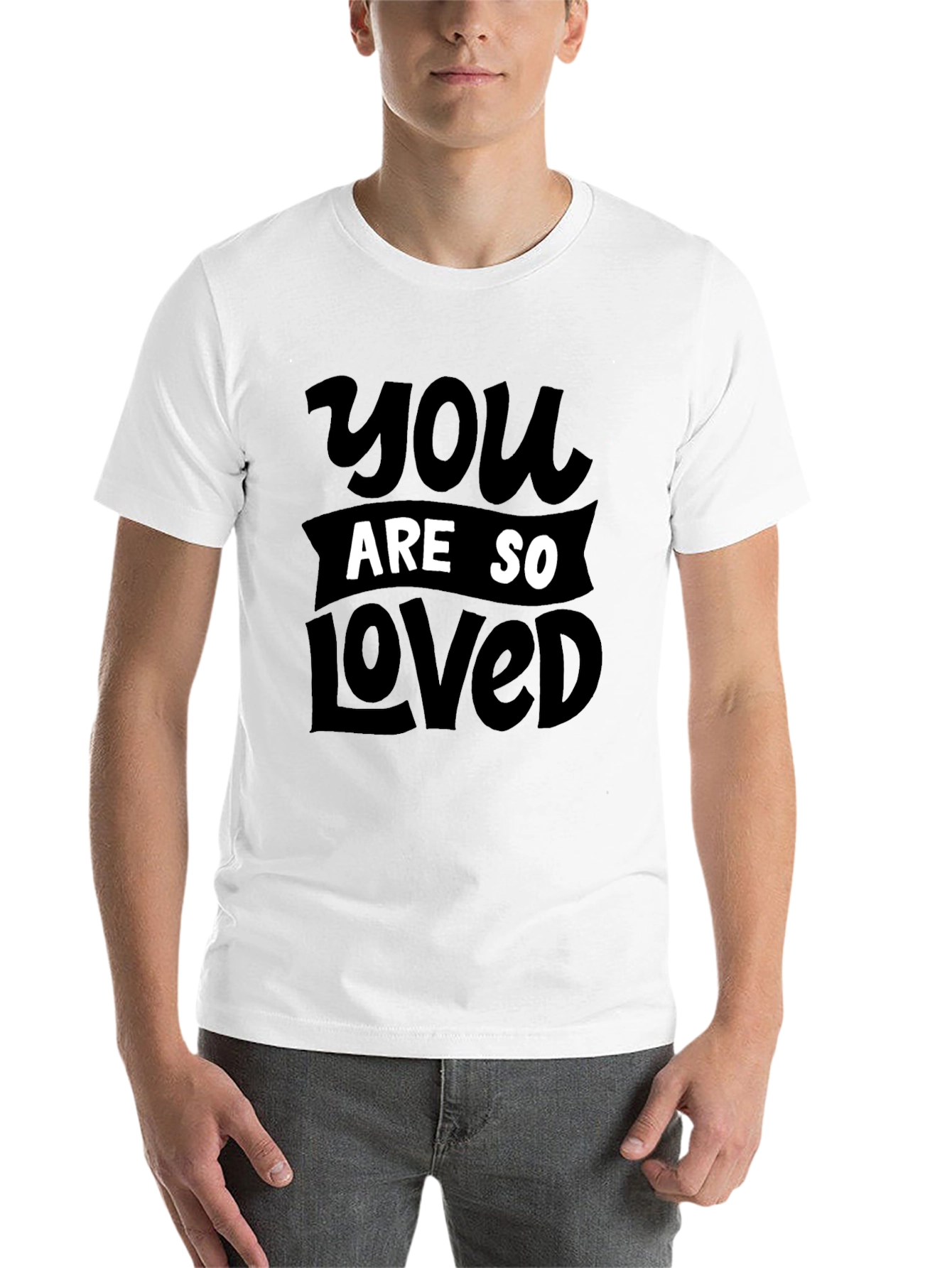Black You Are So Loved Graphic Tee - Black Crewneck T-Shirt view 14