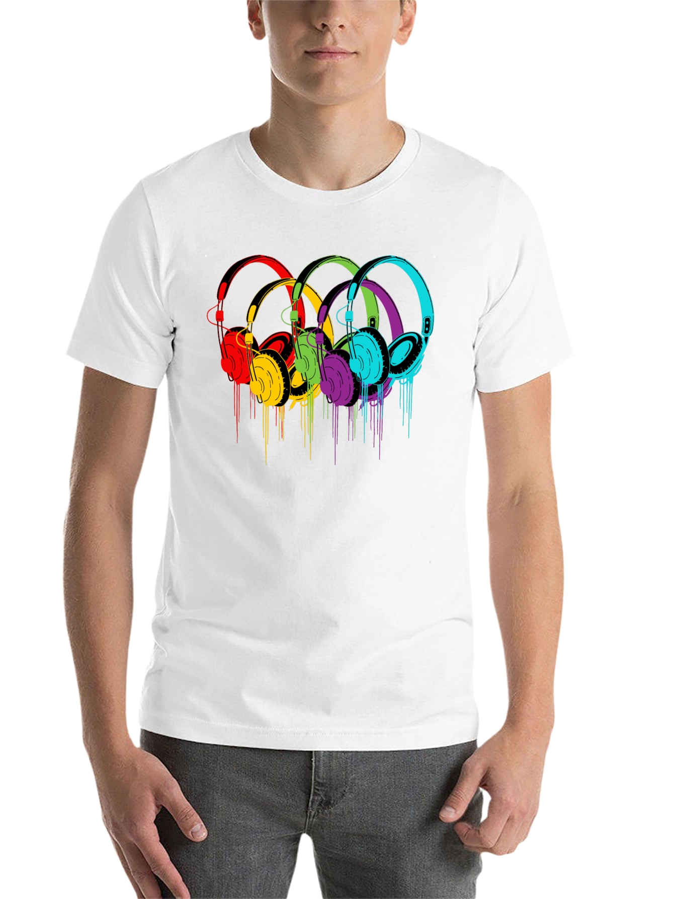 Black Colorful Headphones Graphic Black T-Shirt view 14