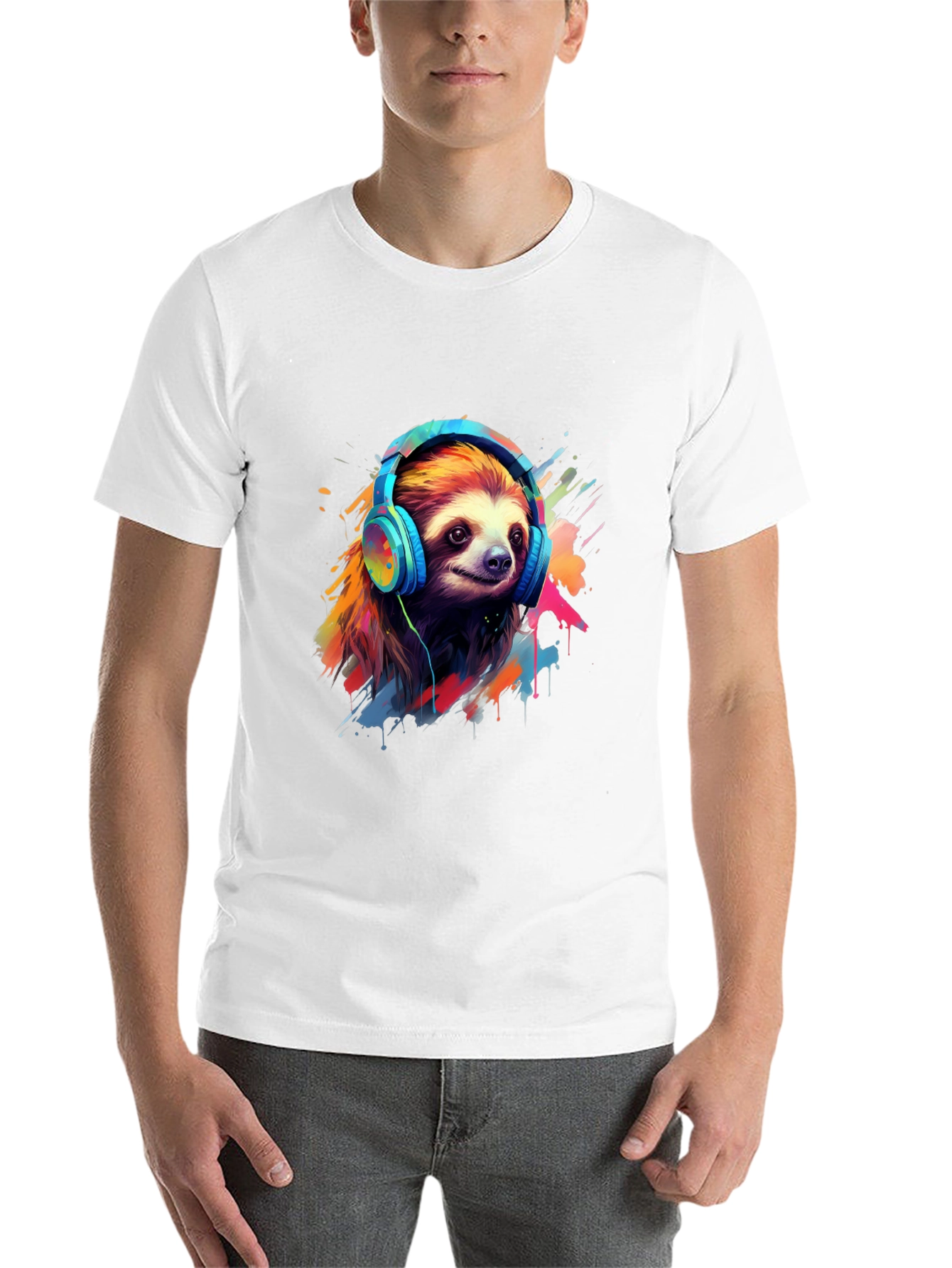 Black Sloth in Headphones Graphic Tee view 14
