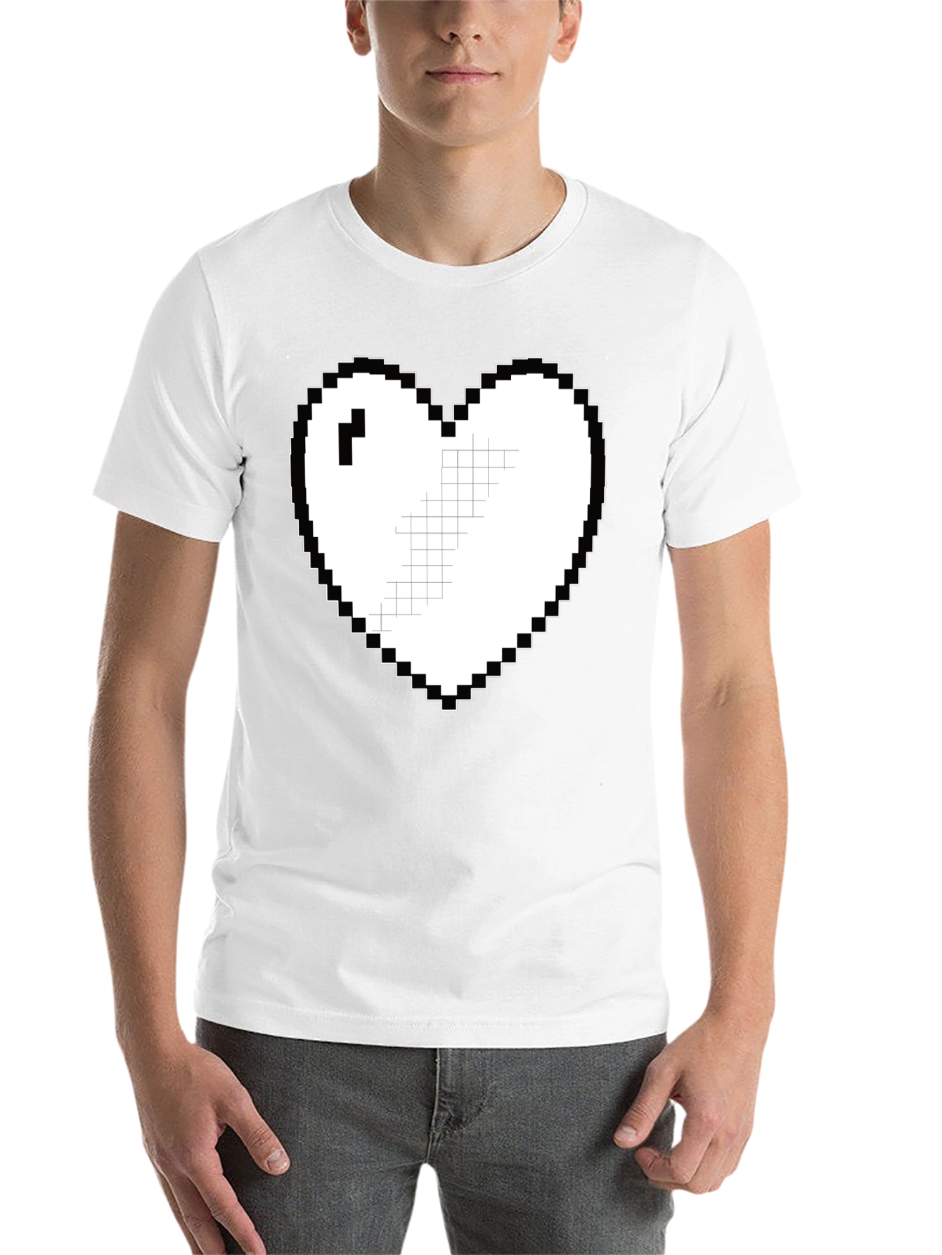 Black Pixel Heart Graphic Tee - Casual Black T-Shirt view 14