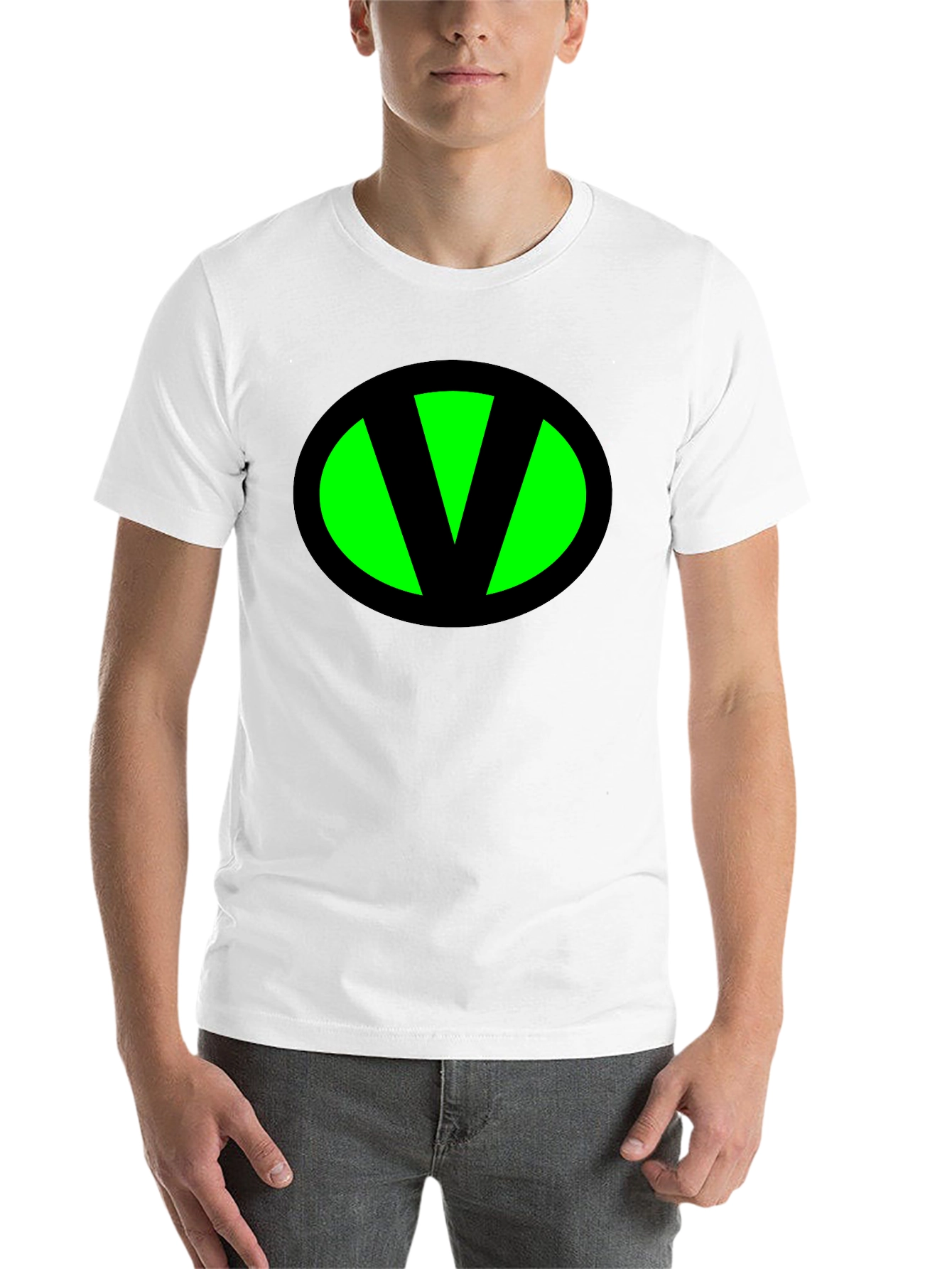 Black Black T-Shirt with Green "V" Oval view 14