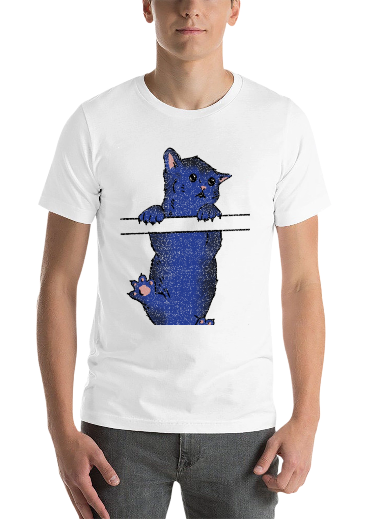 Black Sad Cat T-Shirt - Black Crew Neck Graphic Tee view 14